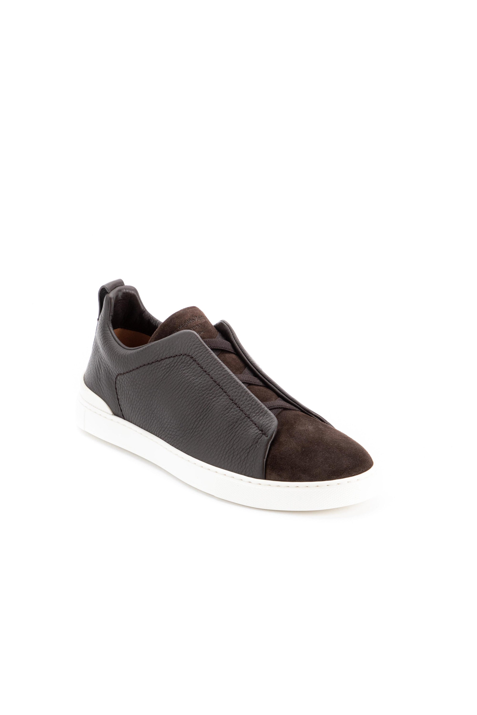 Triple stitch bi-material sneakers in leather and suede