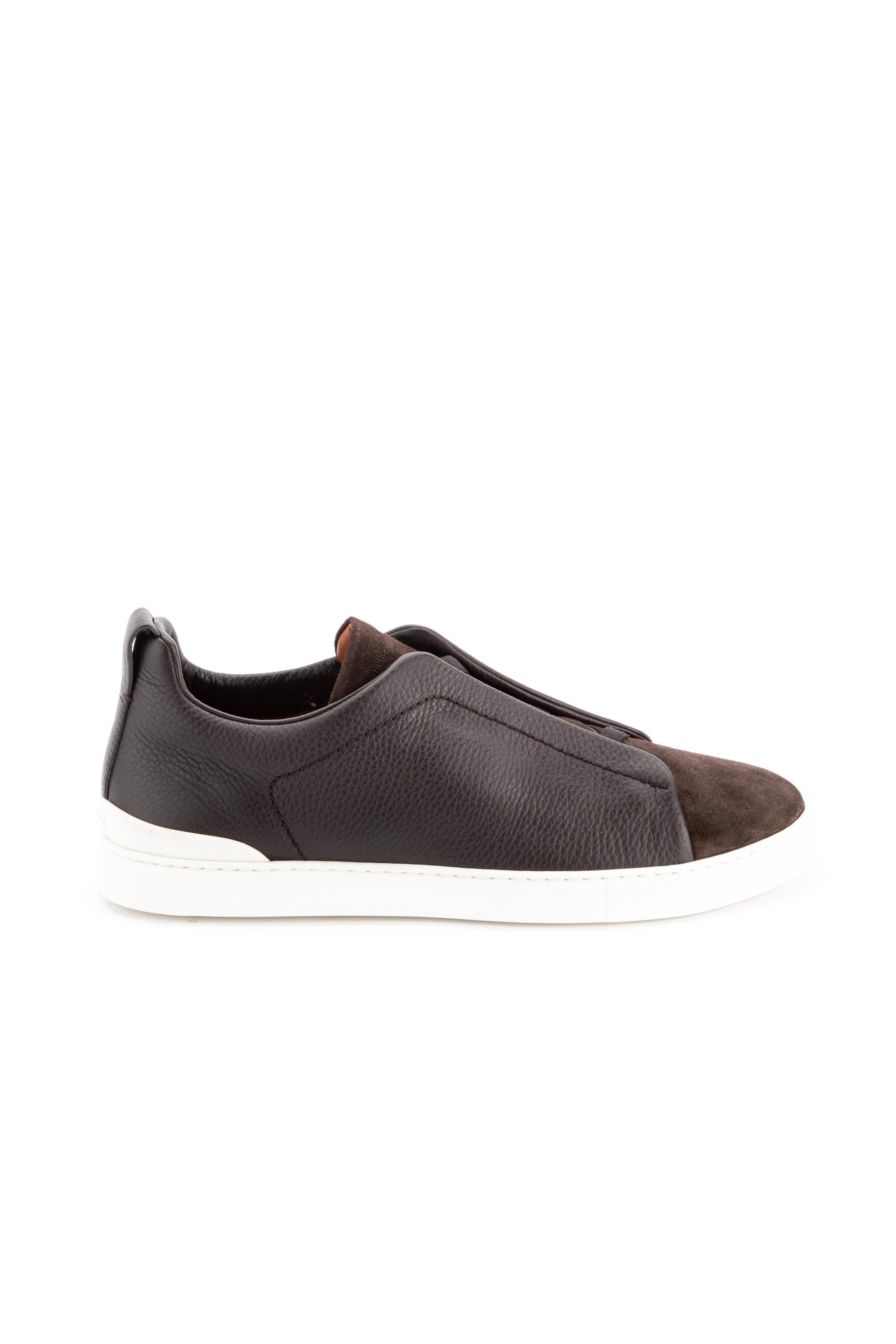 Triple stitch bi-material sneakers in leather and suede