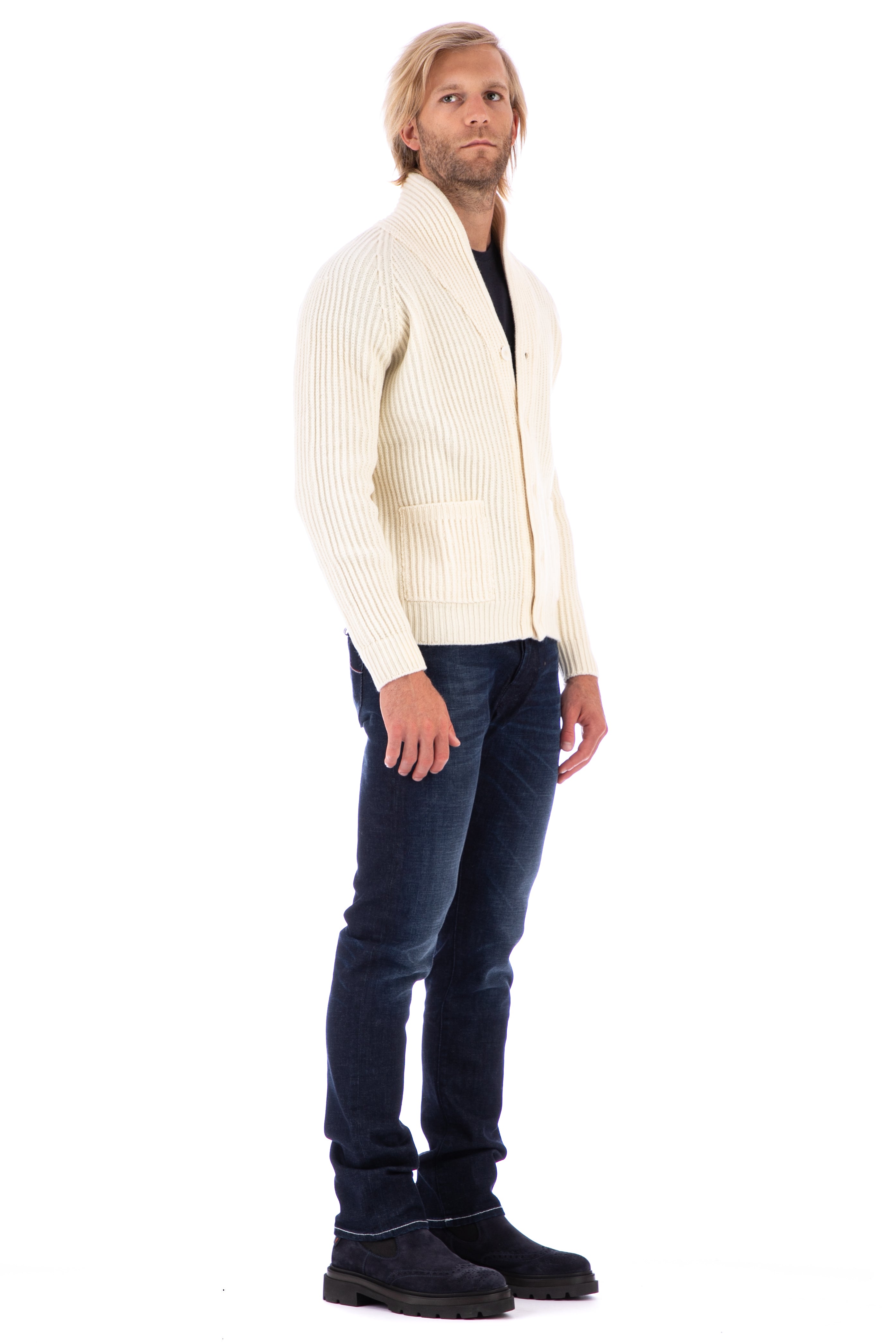 Reversible English rib wool cardigan mod. tamata