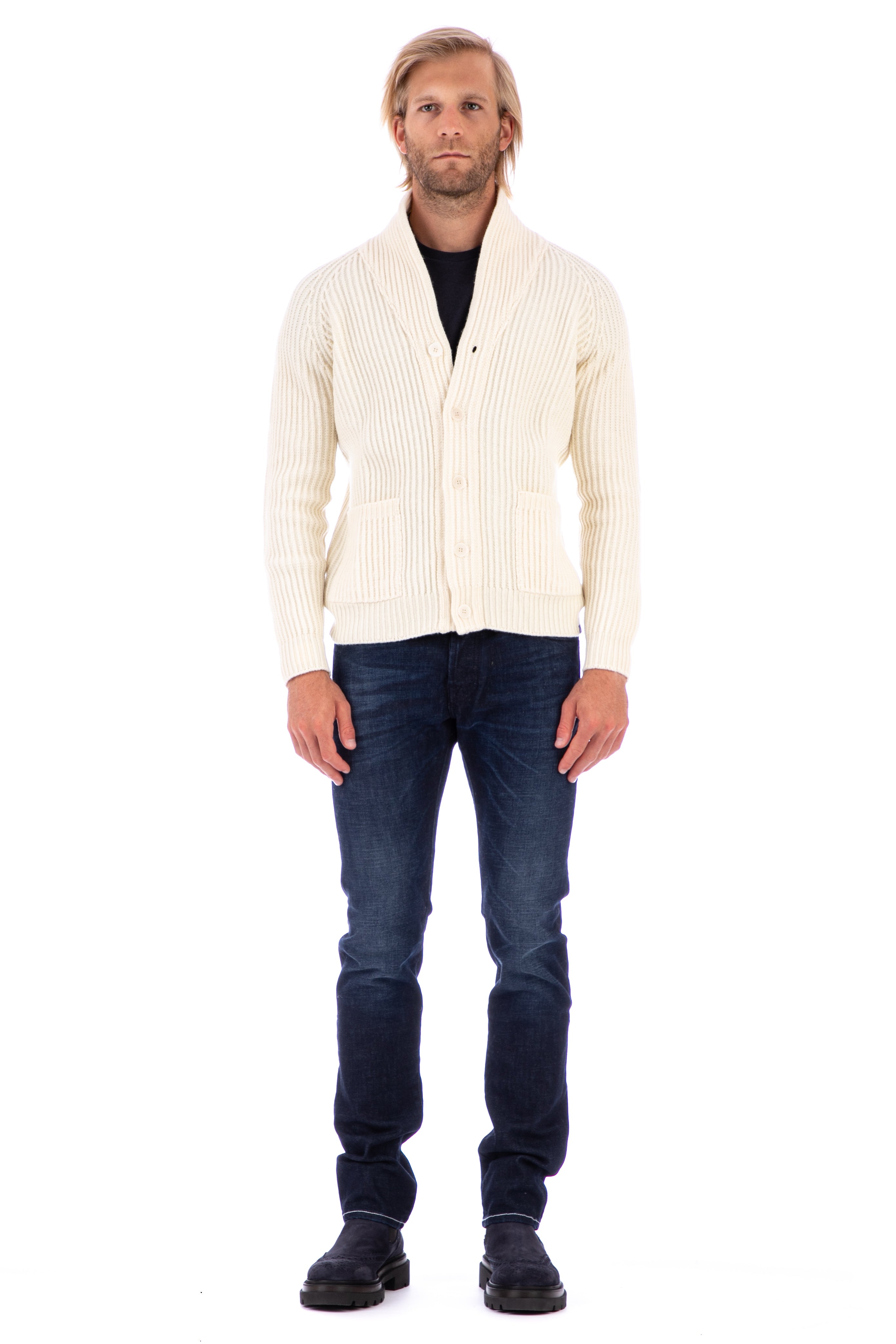 Reversible English rib wool cardigan mod. tamata