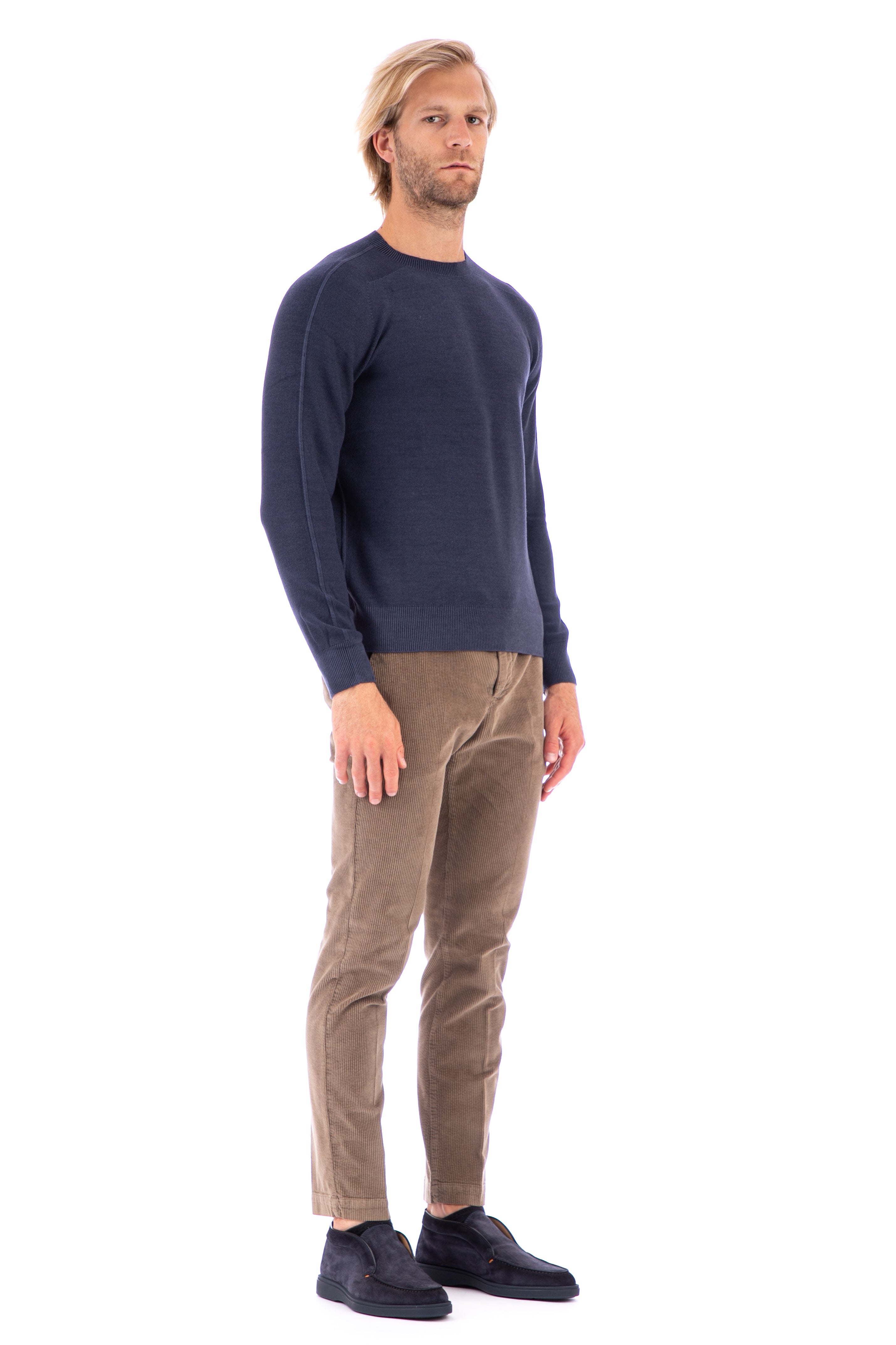 Reversible crew-neck sweater in rice grain virgin wool mod. camogli