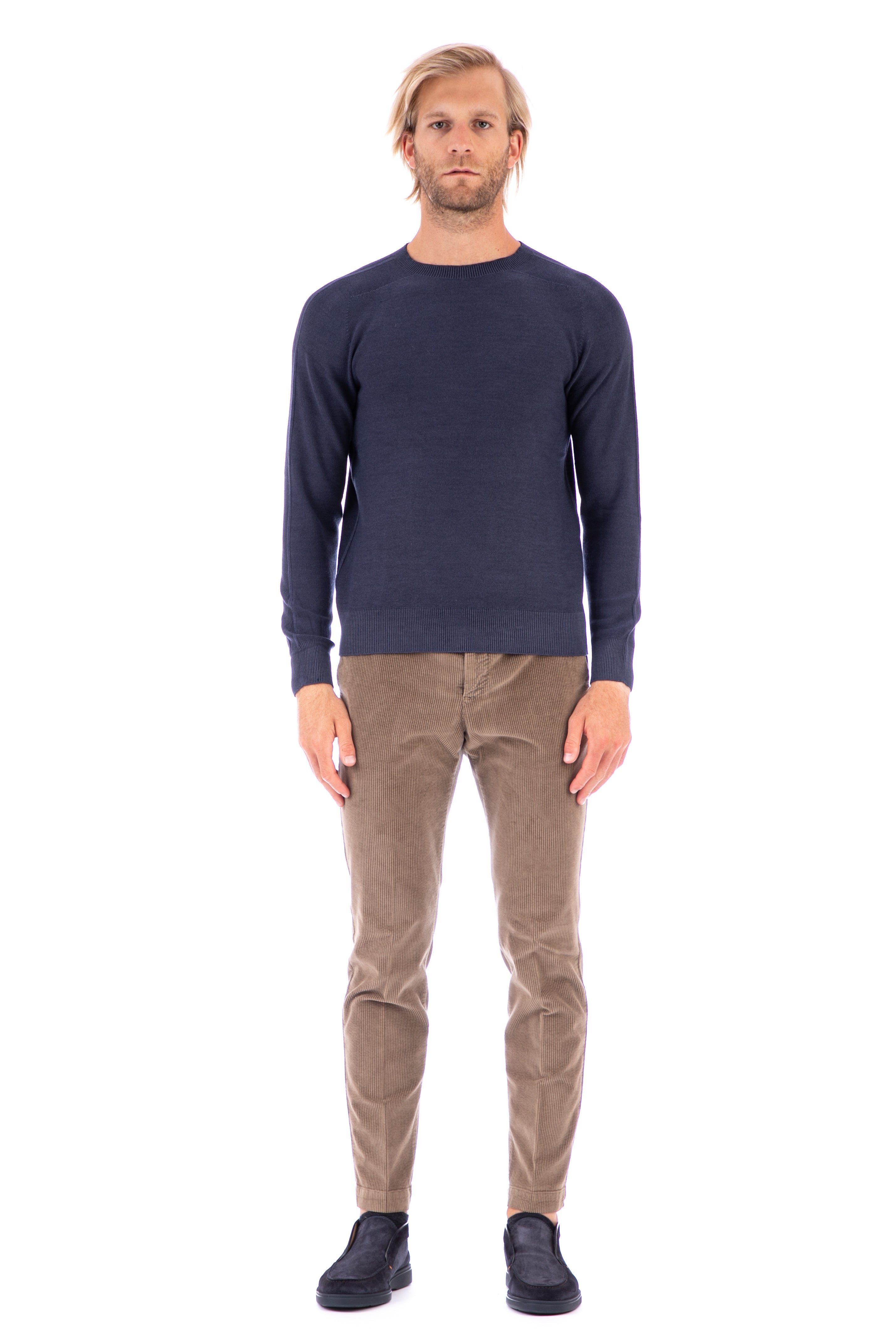 Reversible crew-neck sweater in rice grain virgin wool mod. camogli