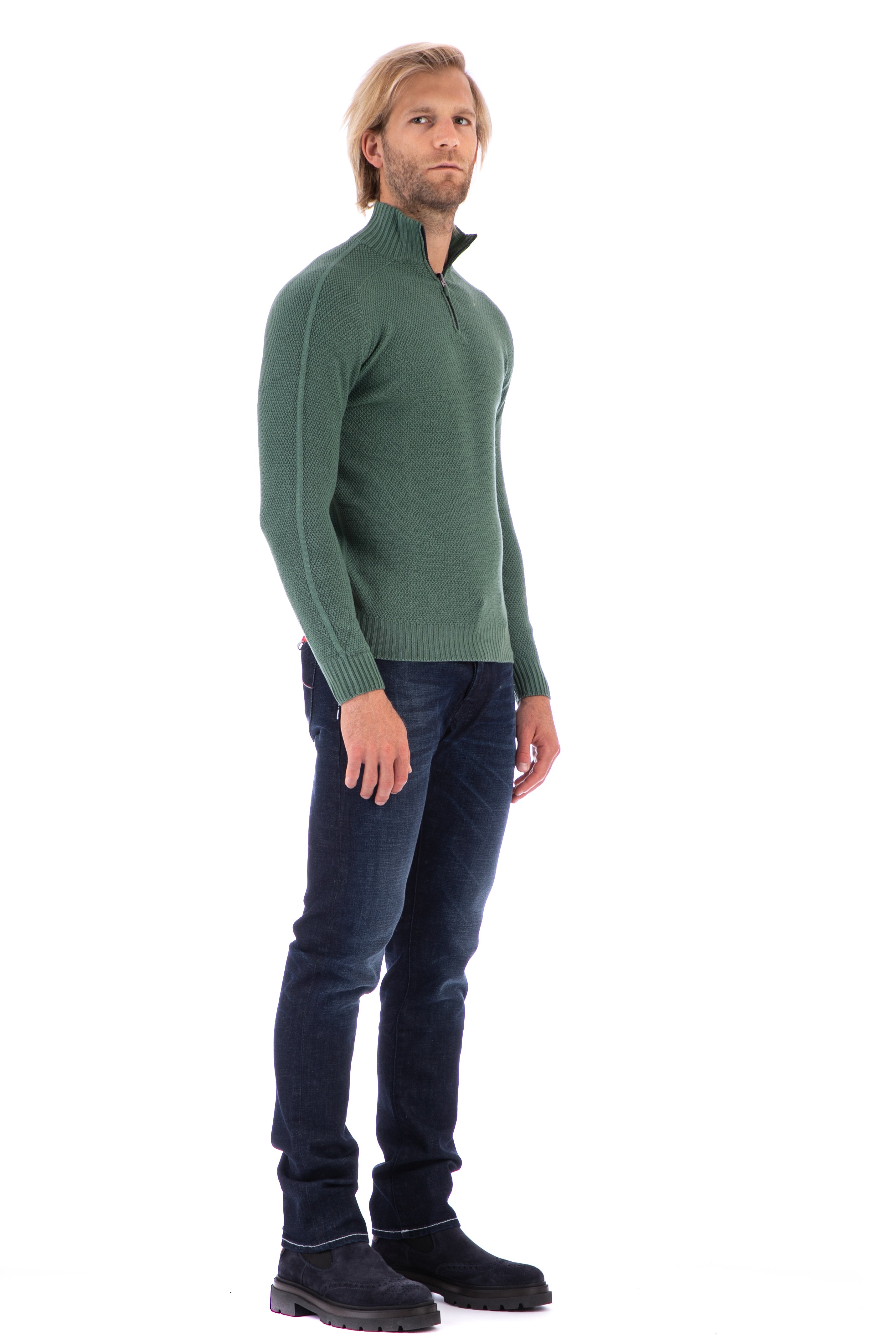 Reversible half-zip sweater in virgin wool