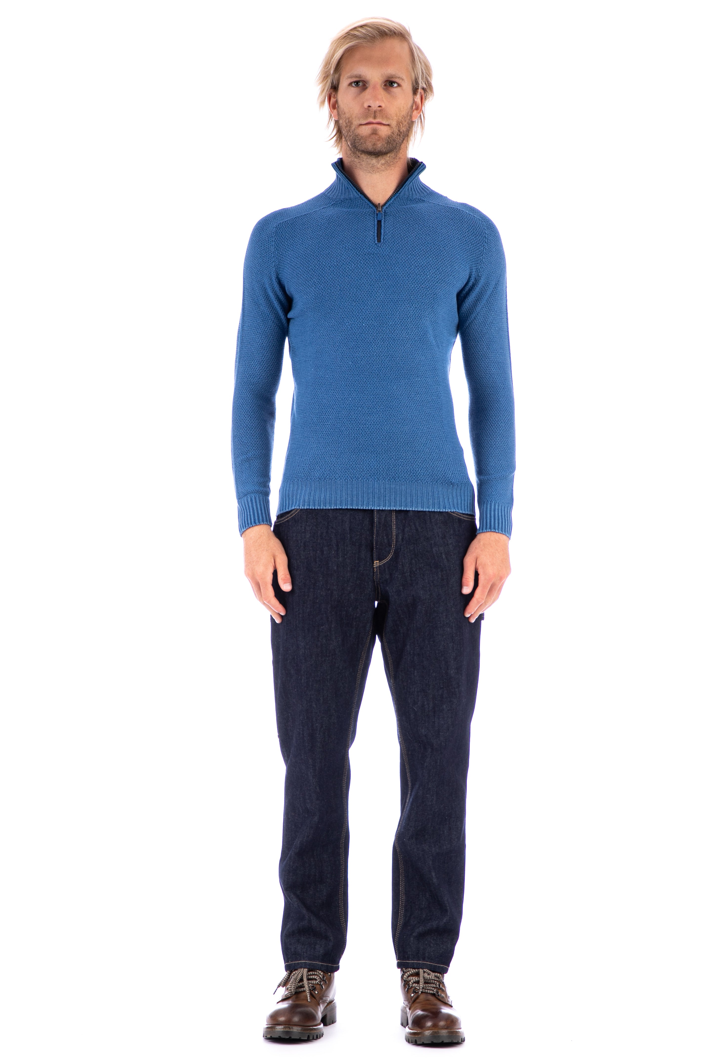 Reversible half-zip sweater in virgin wool