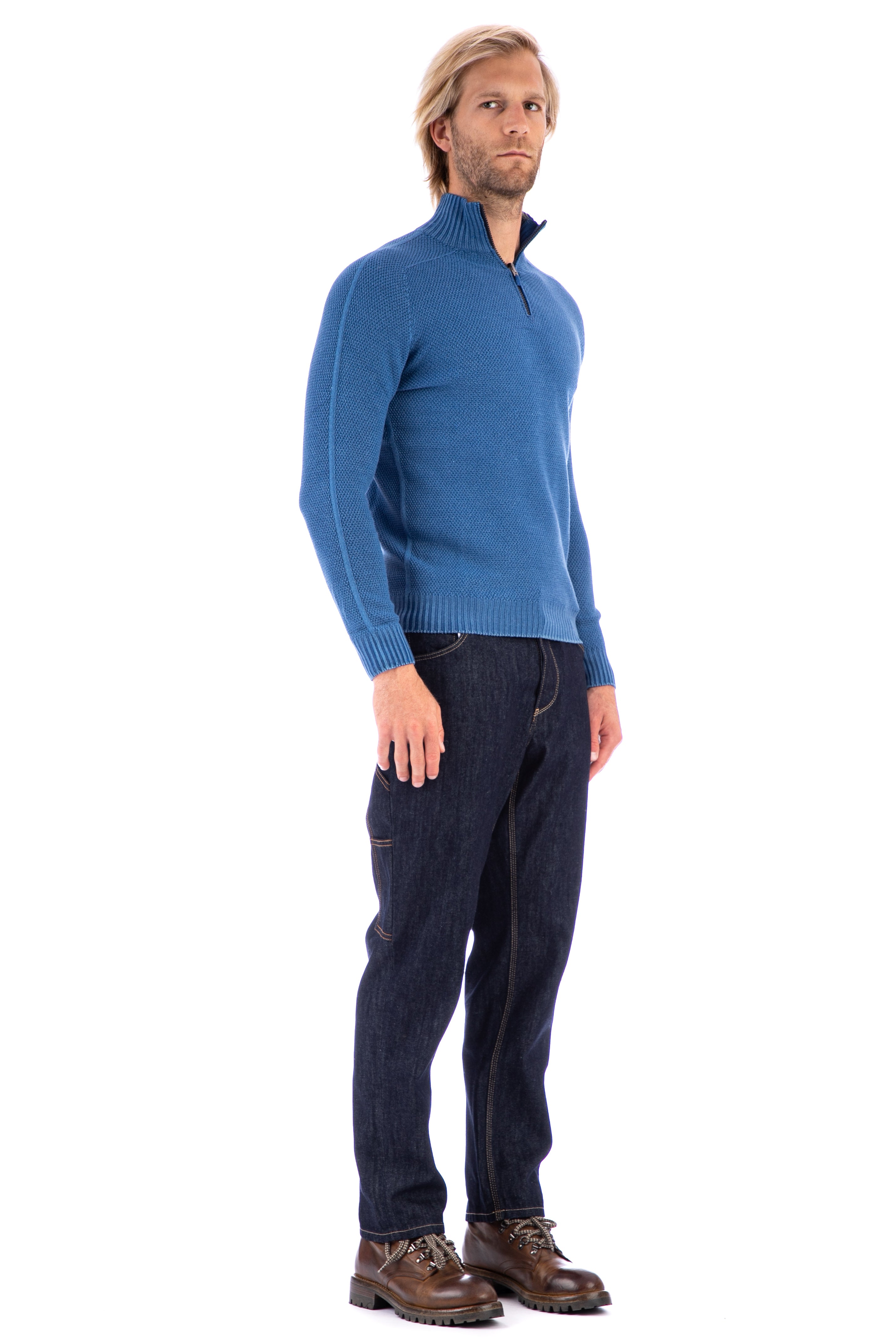 Reversible half-zip sweater in virgin wool