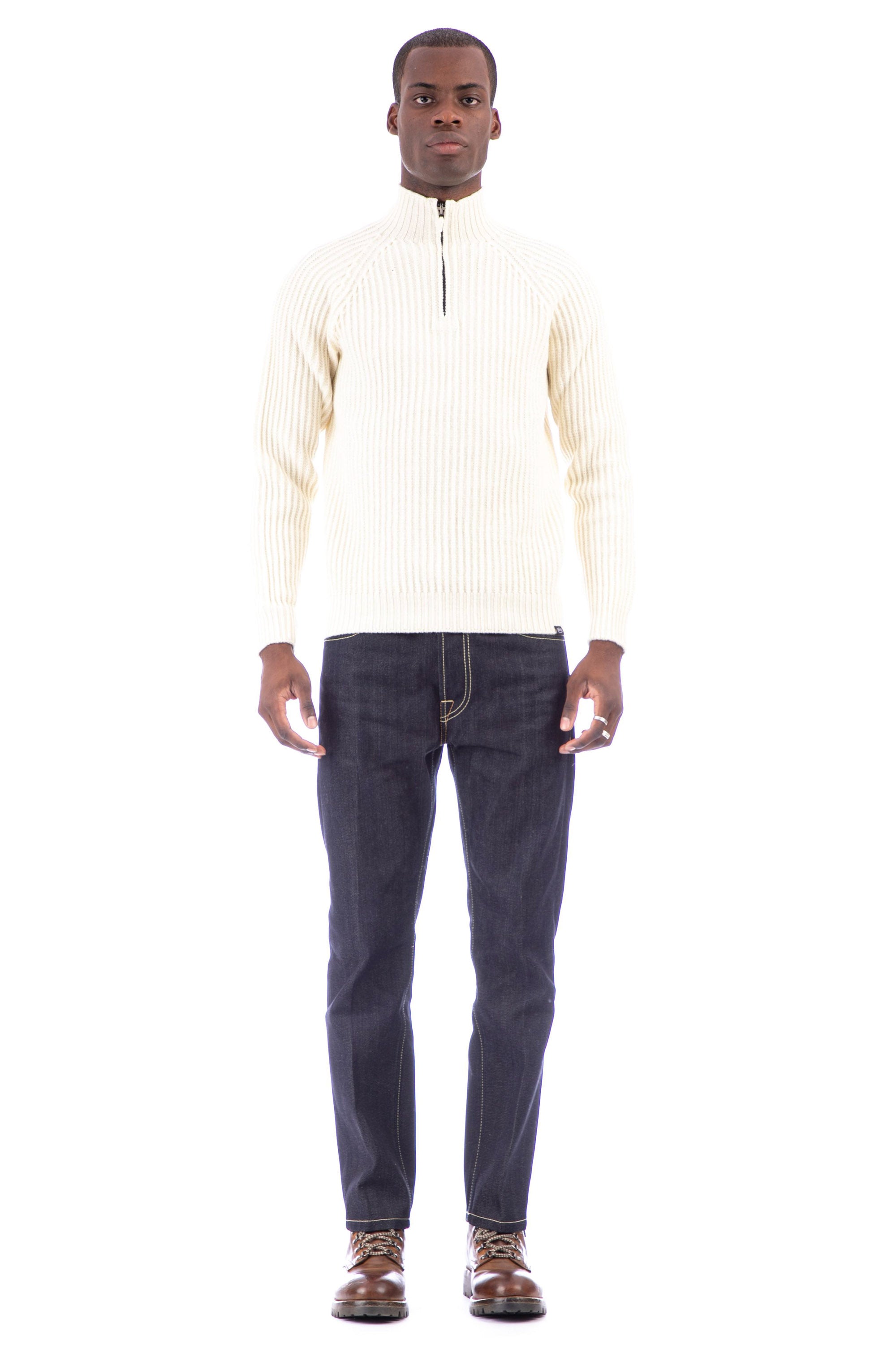 Half zip sweater in virgin wool mod. Tamata