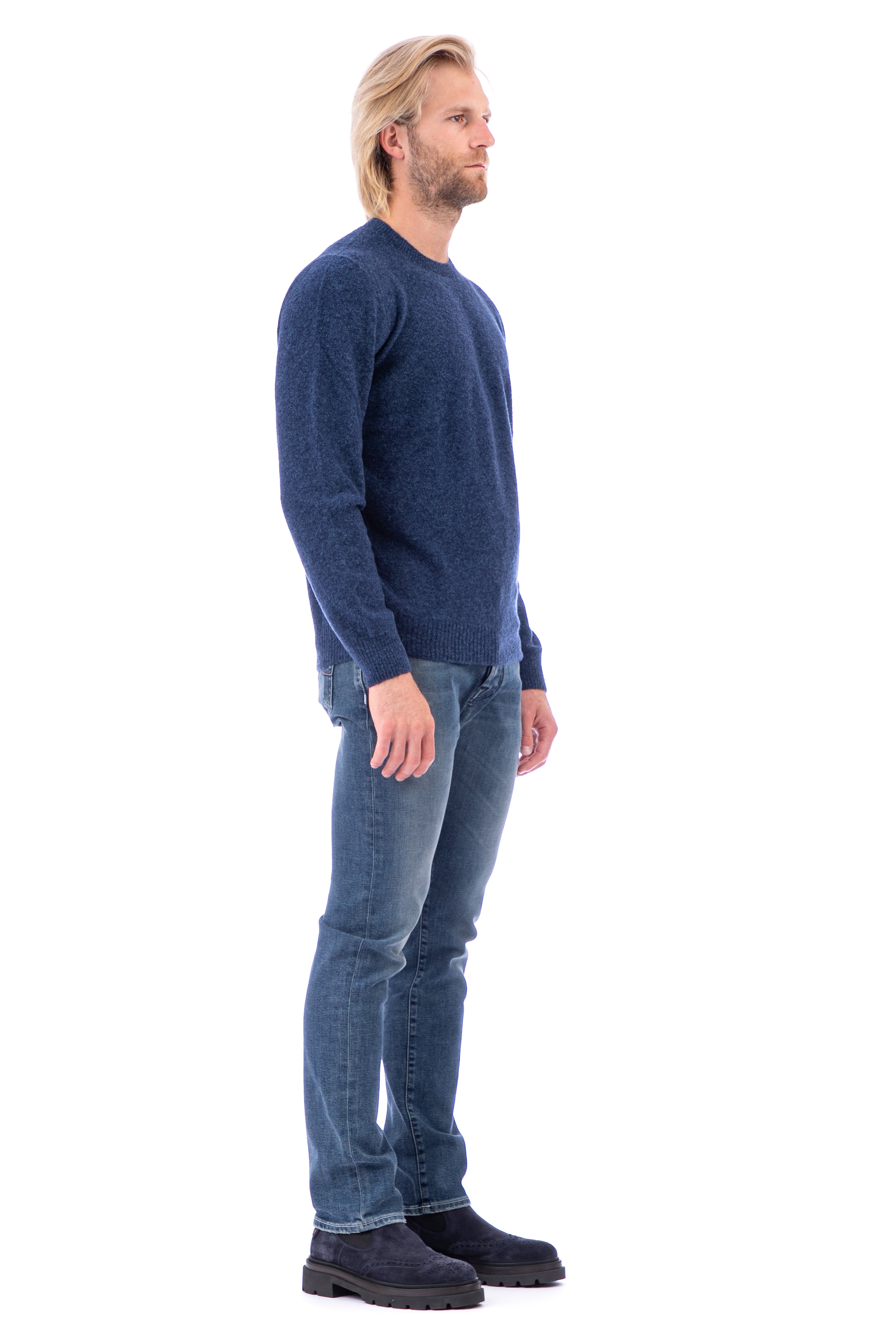 Crew-neck sweater in boucle' wool
