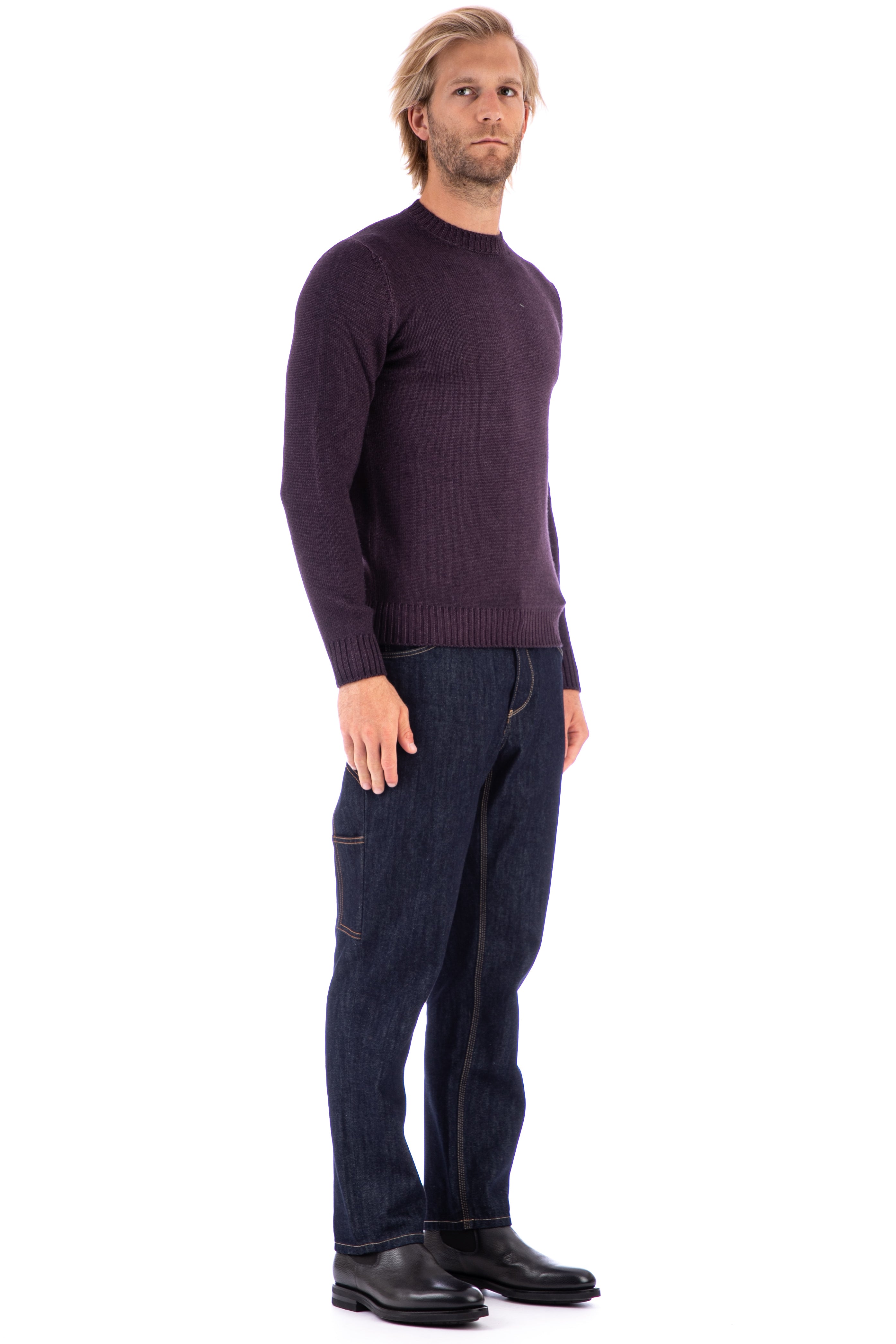 Crew-neck sweater in faded wool