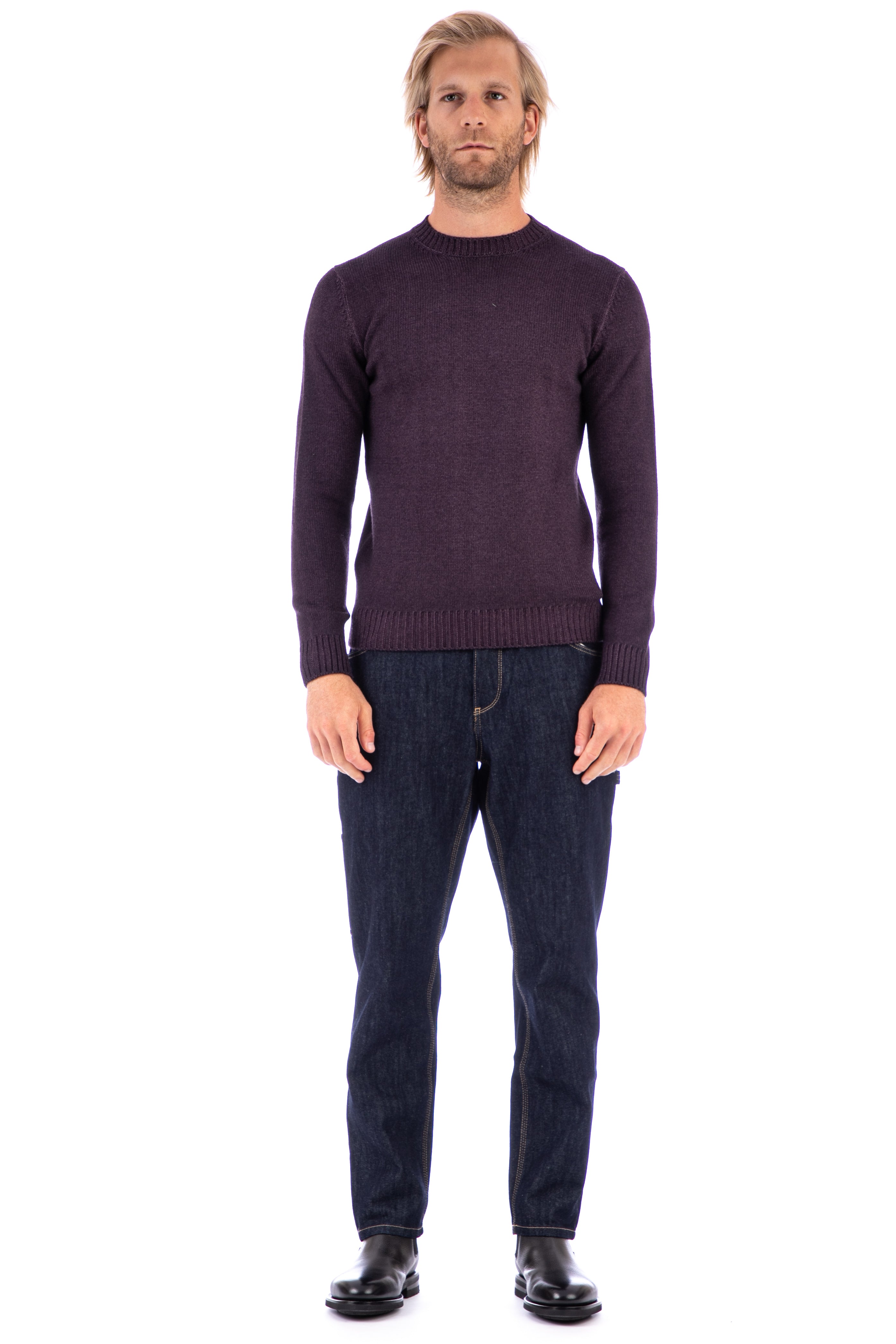 Crew-neck sweater in faded wool