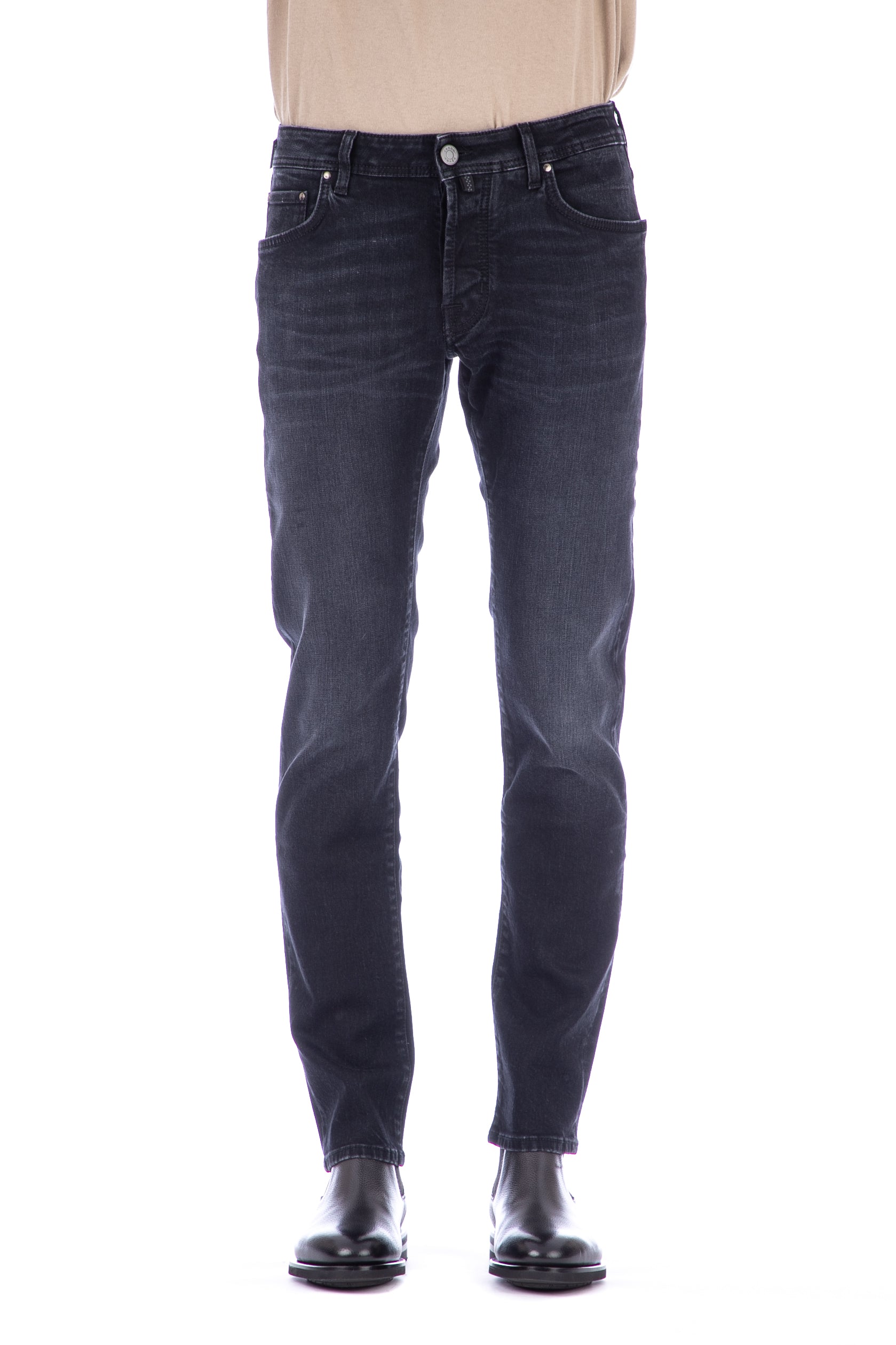 Black slim fit nickel cotton-modal jeans