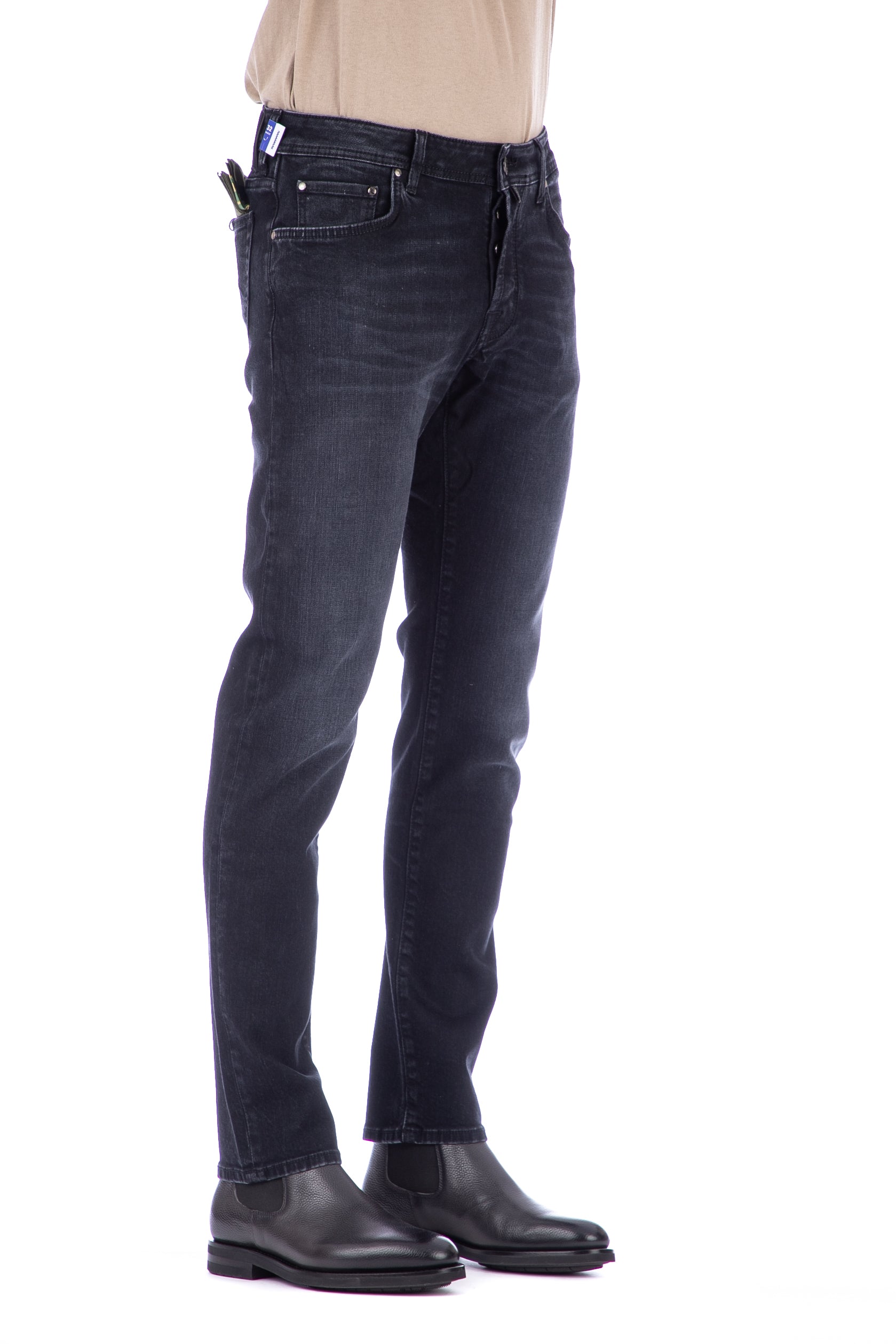 Black slim fit nickel cotton-modal jeans