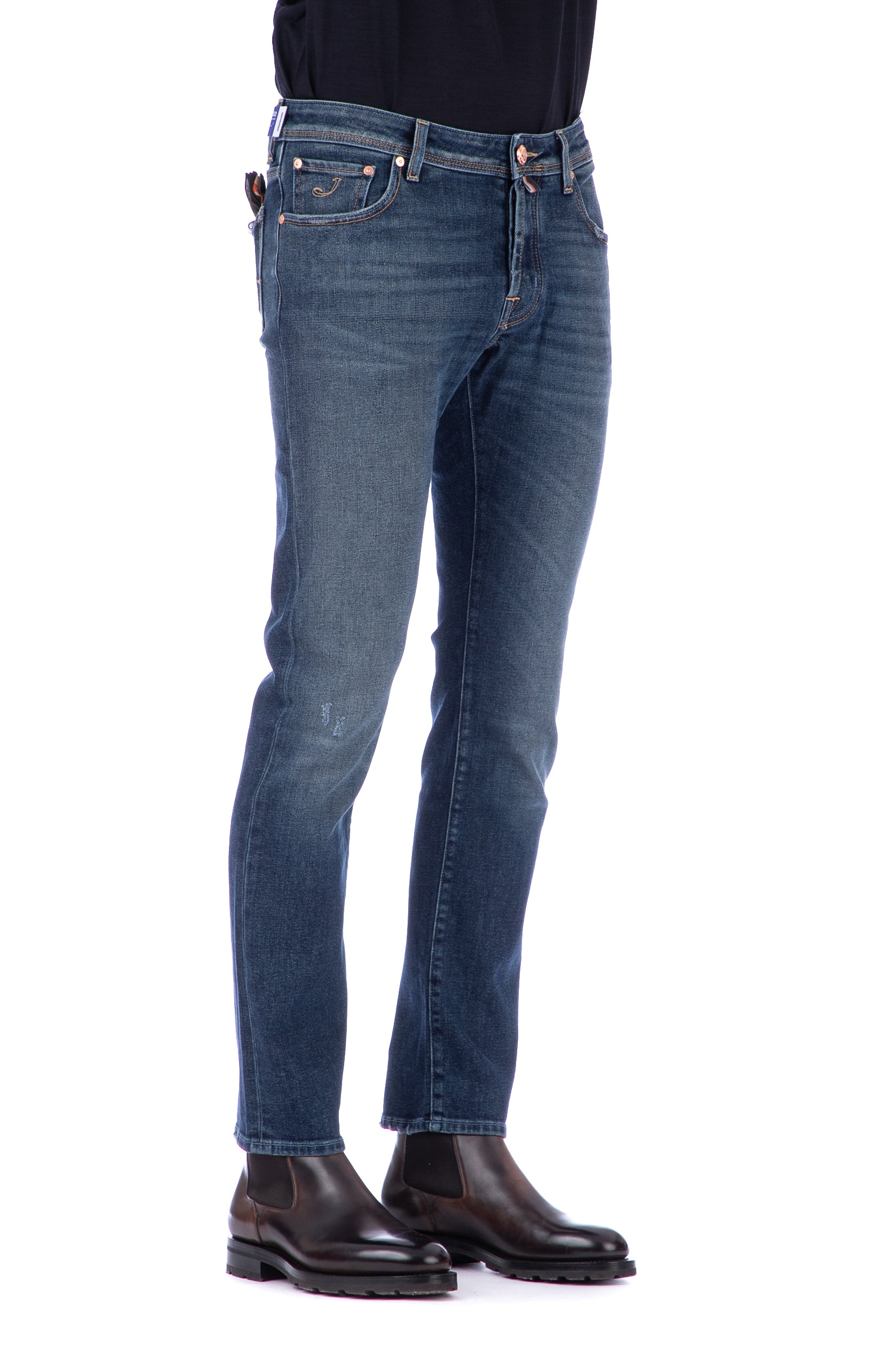 Two-tone nick fit label jeans