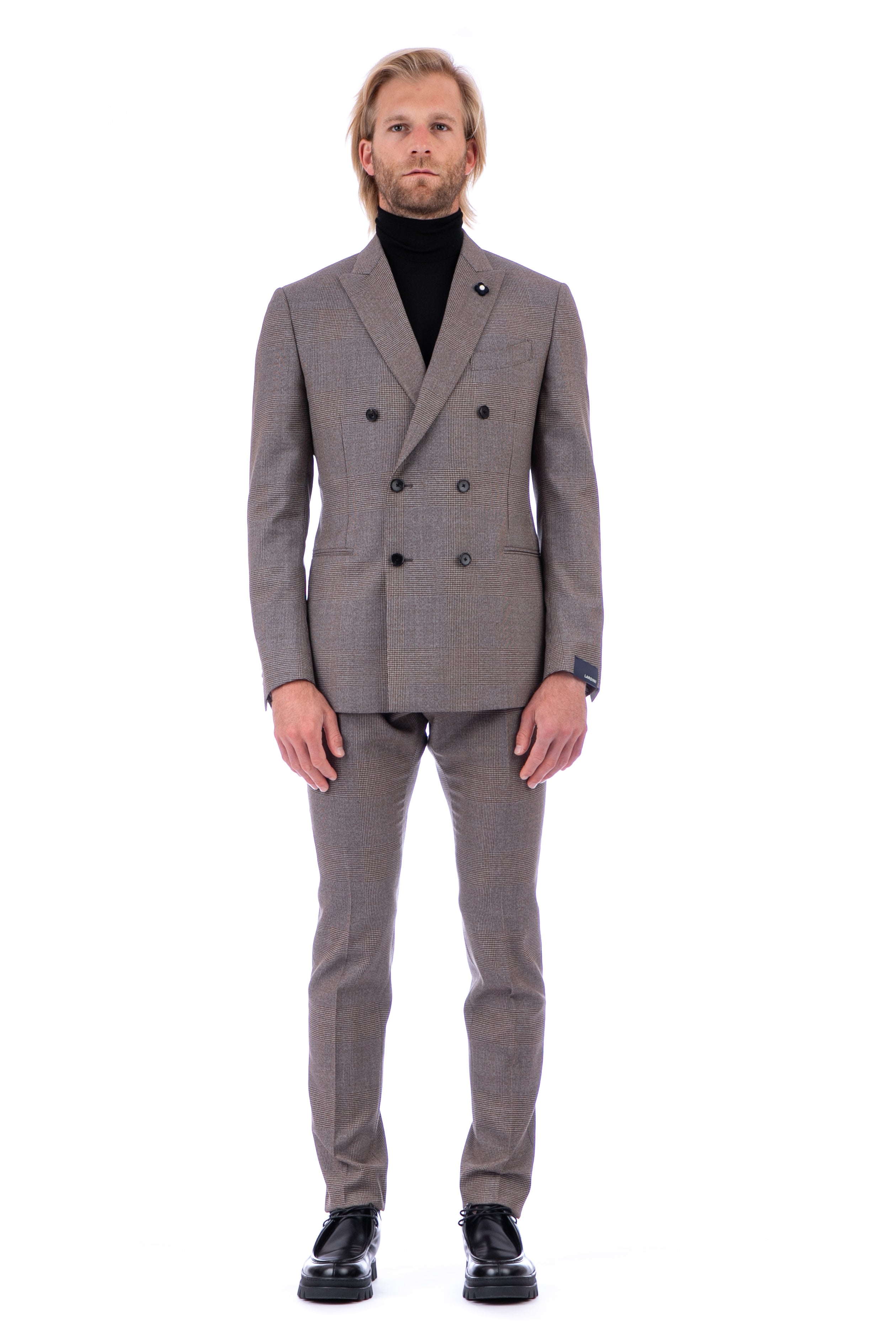 Double-breasted suit in Prince of Wales virgin wool