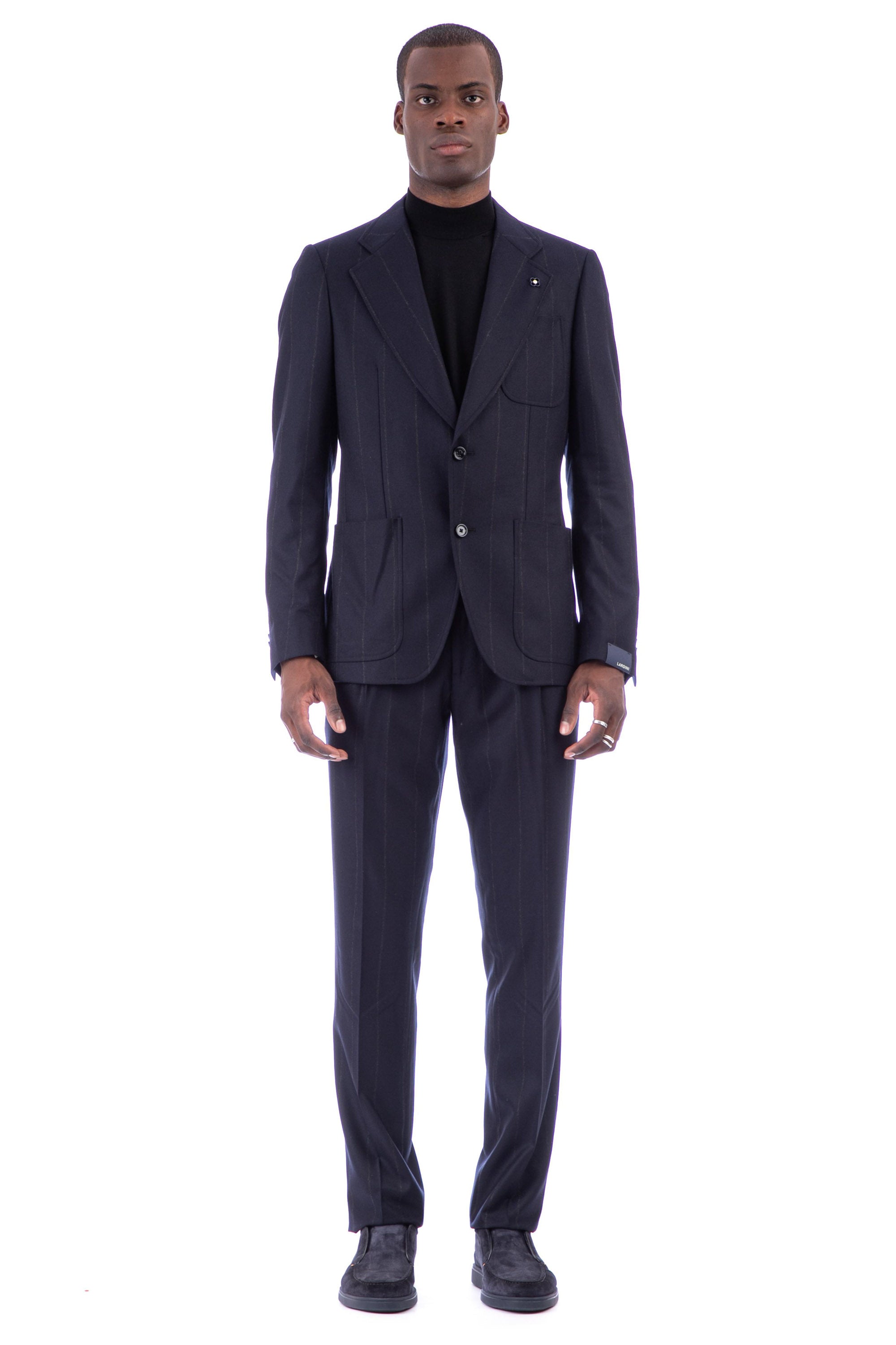 Pinstripe suit in wool-cashmere from their piana attitude line