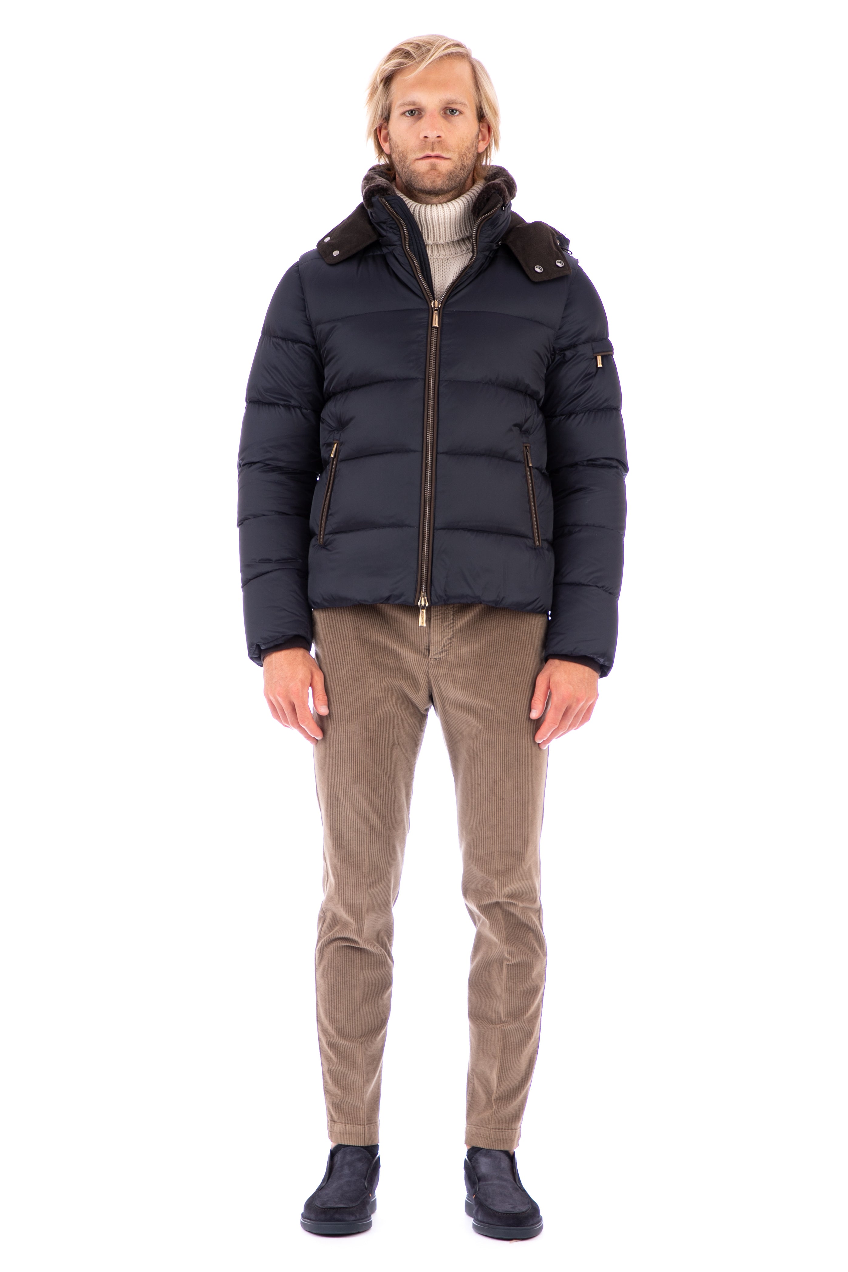 Bomber down jacket with sheepskin collar and detachable sleeves mod. casciano-fur-sh<br>