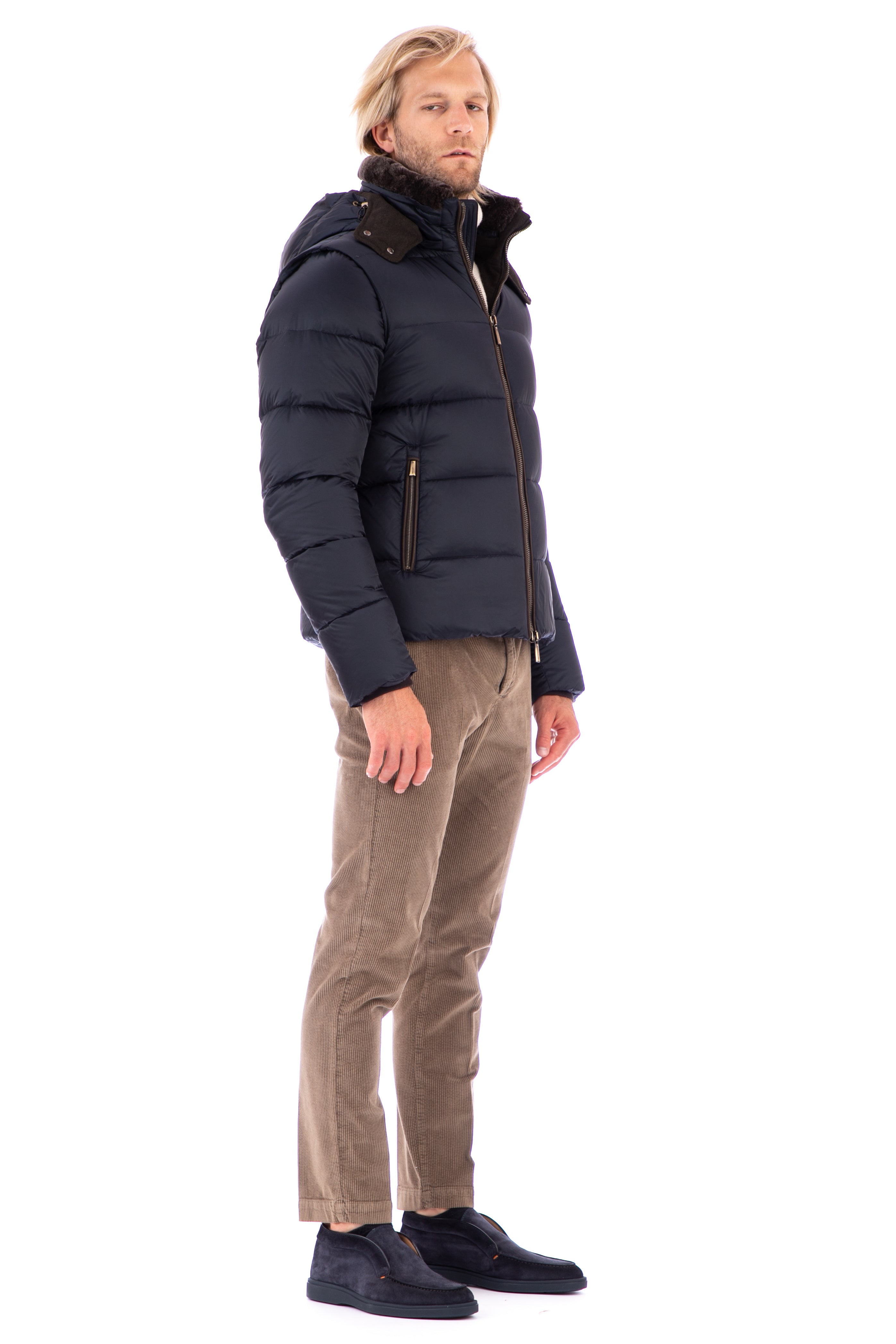 Bomber down jacket with sheepskin collar and detachable sleeves mod. casciano-fur-sh<br>