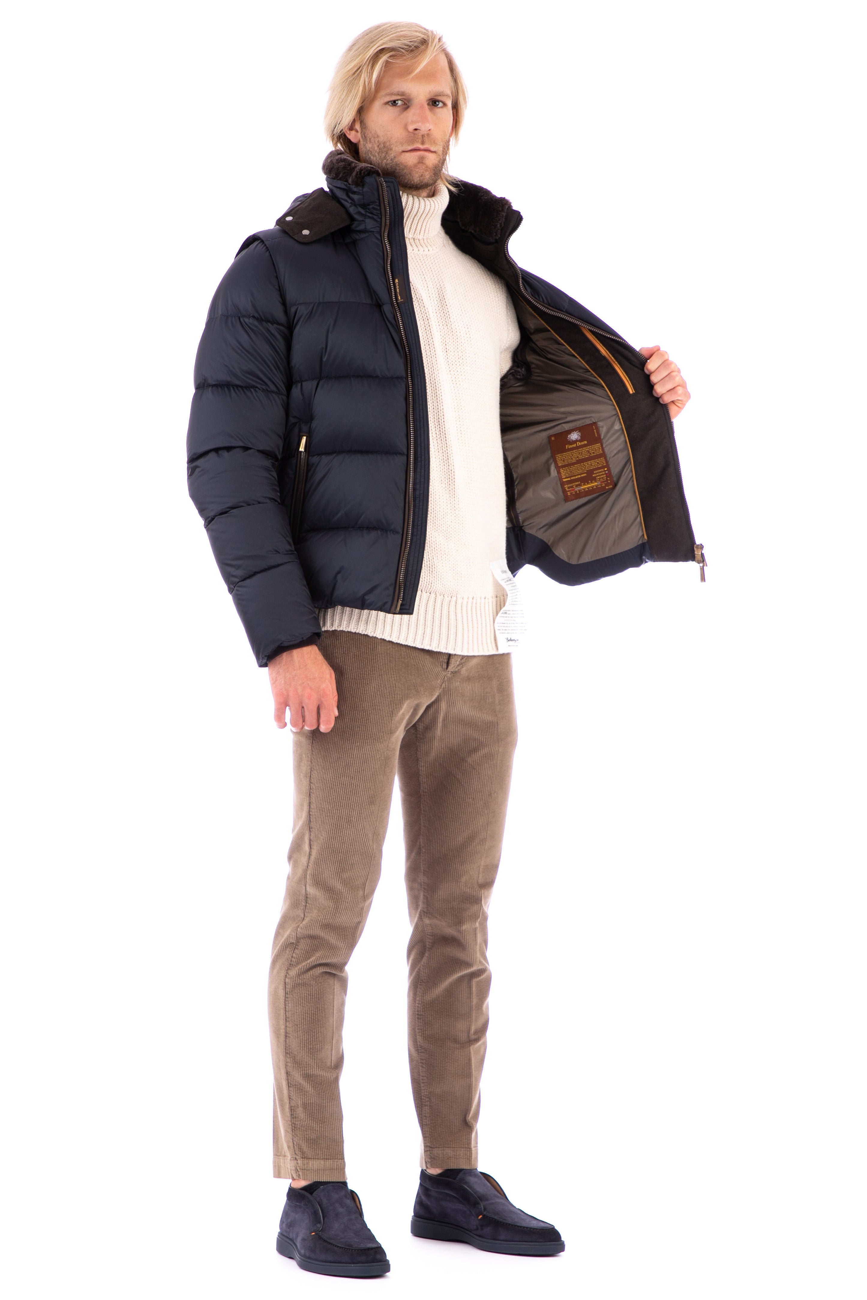 Piumino bomber con collo in montone e maniche staccabili mod. casciano-fur-sh<BR/>