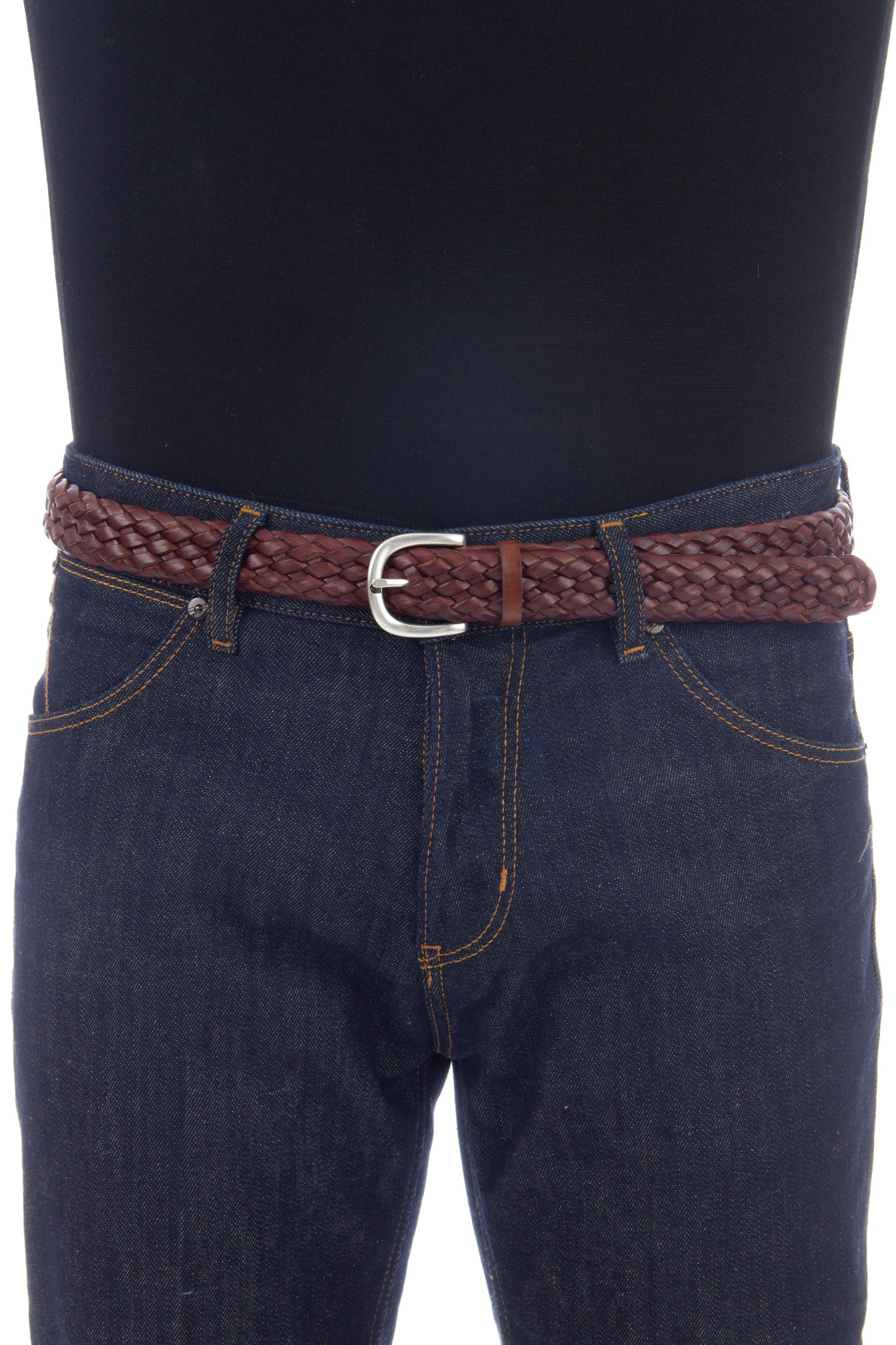 Woven leather belt