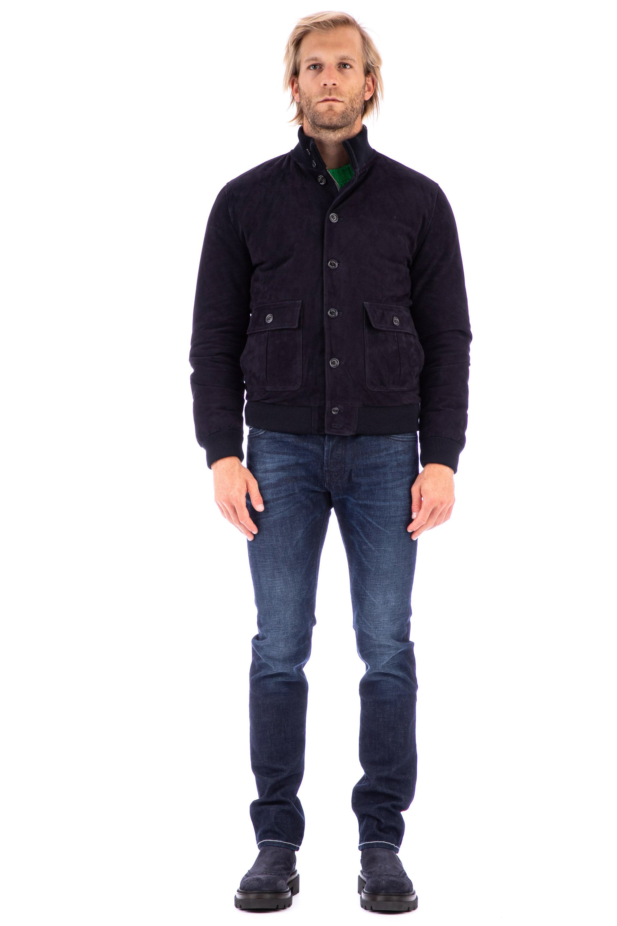 Down-padded suede jacket