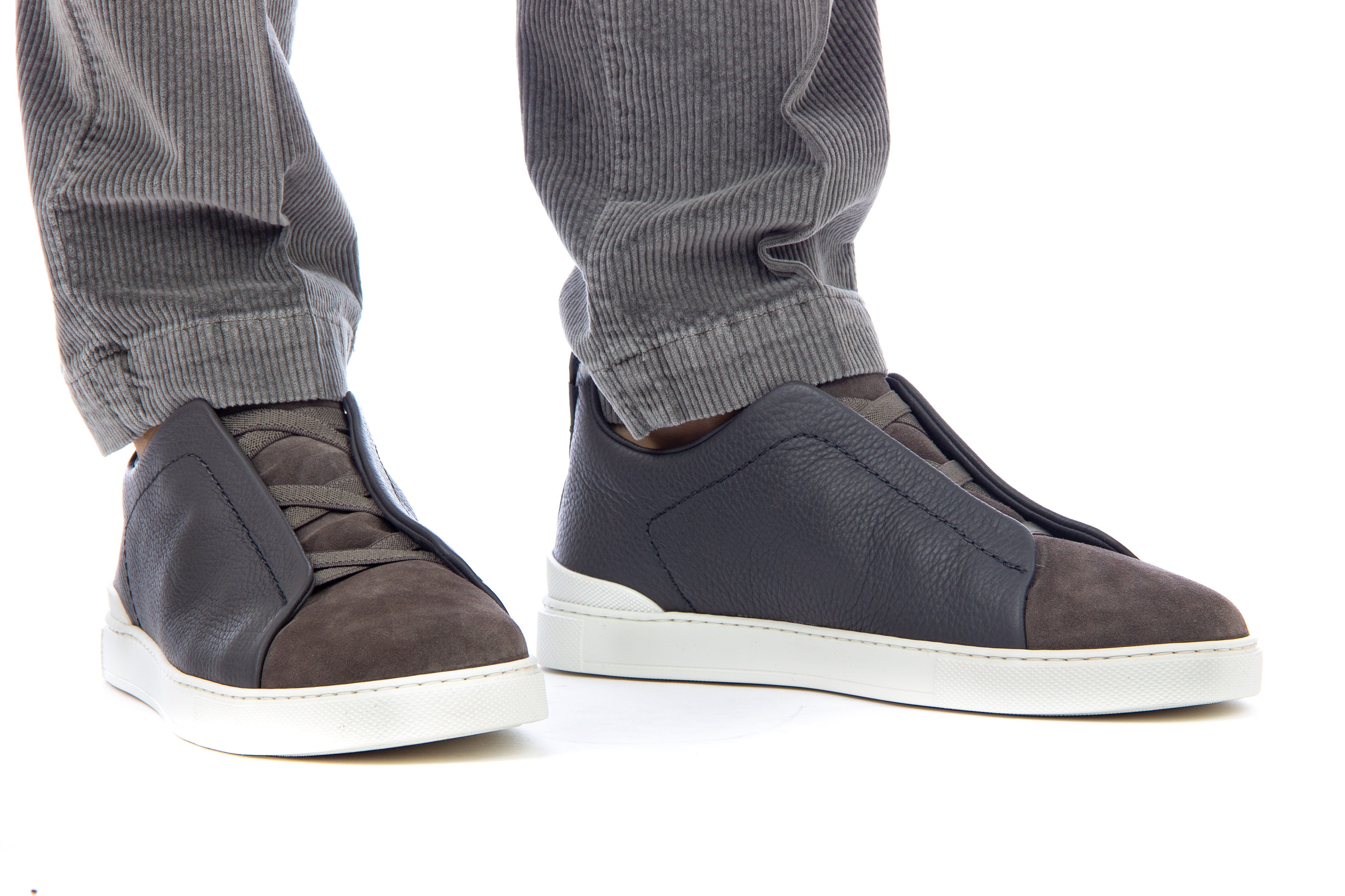 Triple stitch bi-material sneakers in leather and suede