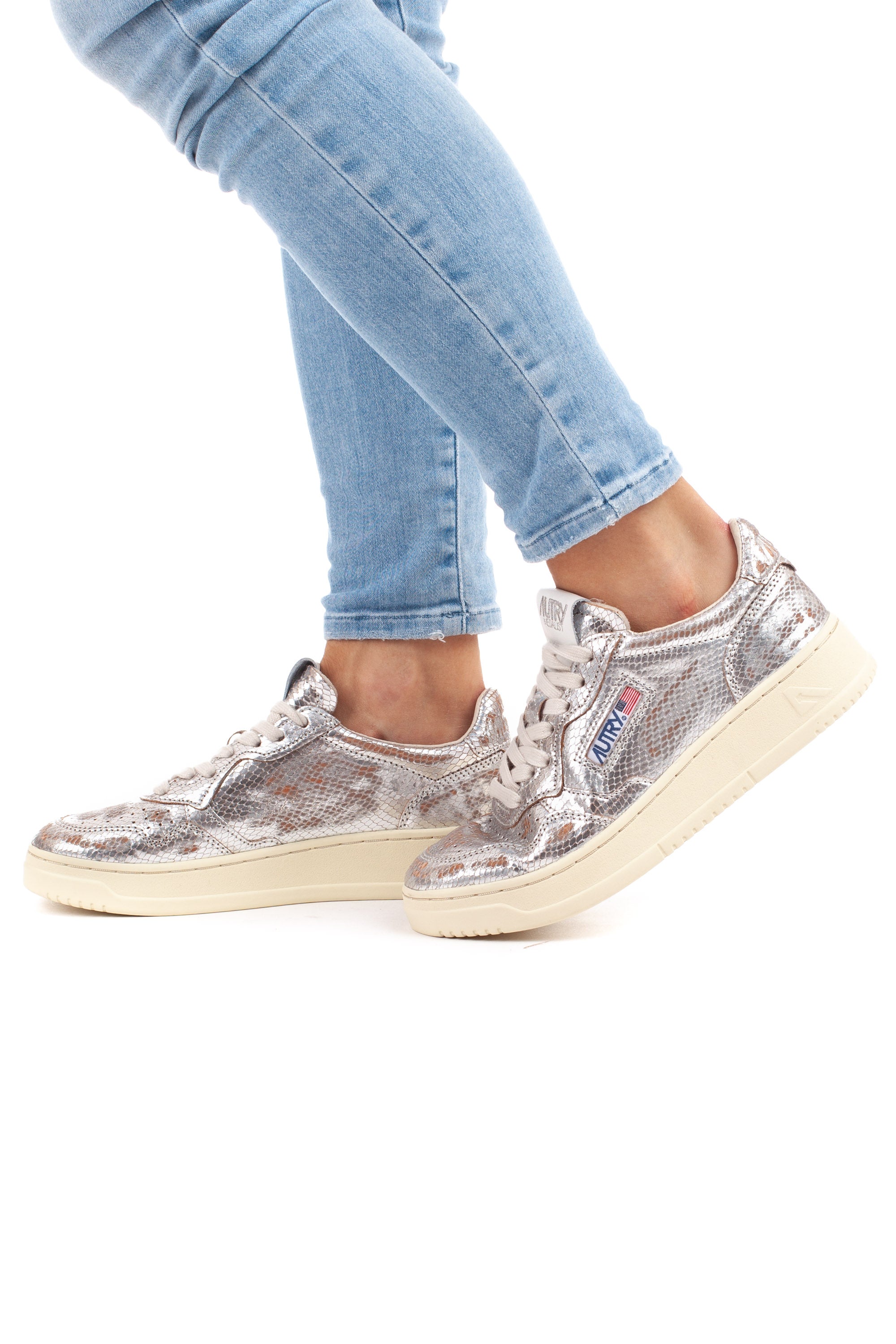 Sneaker medalist in pelle effetto snake