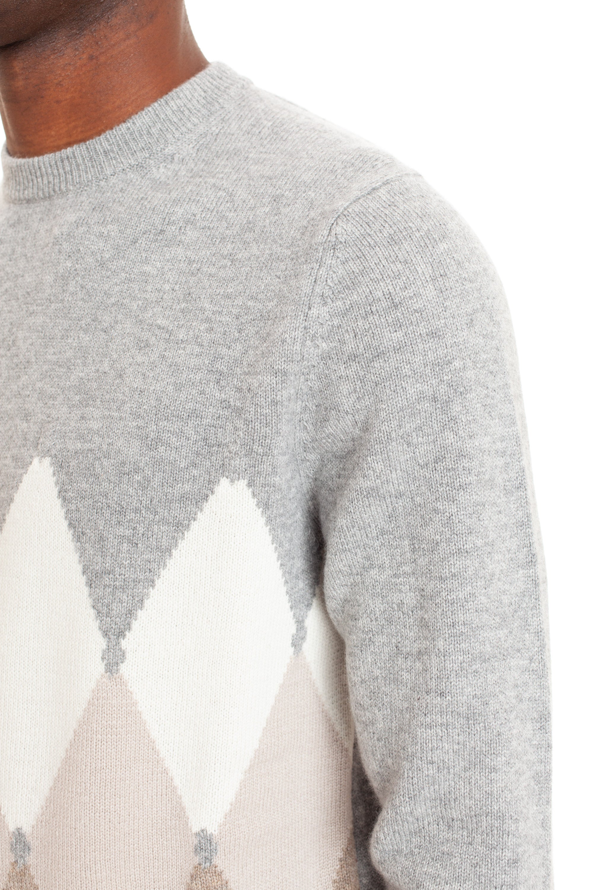 Crew-neck sweater in argyle cashmere