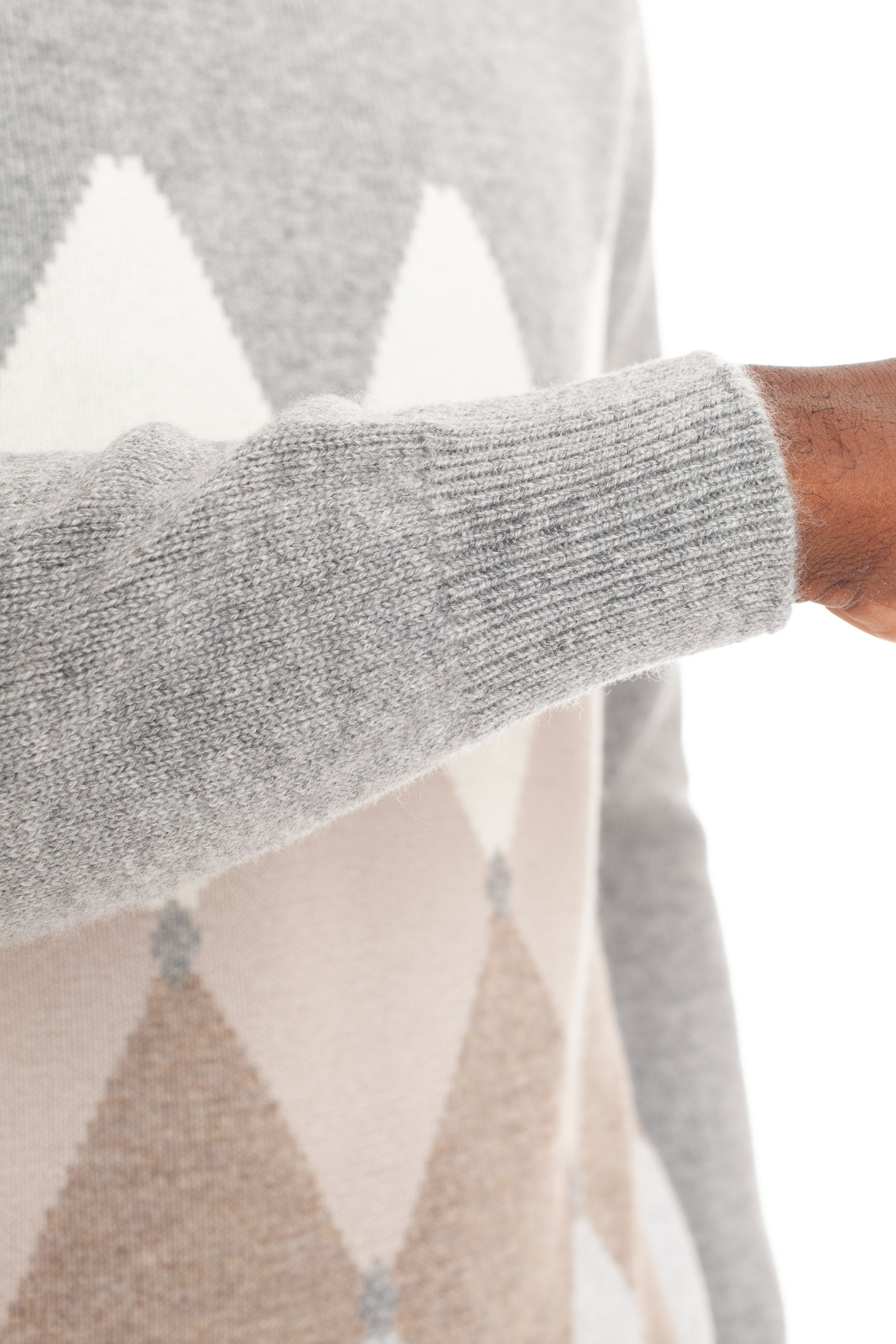 Crew-neck sweater in argyle cashmere