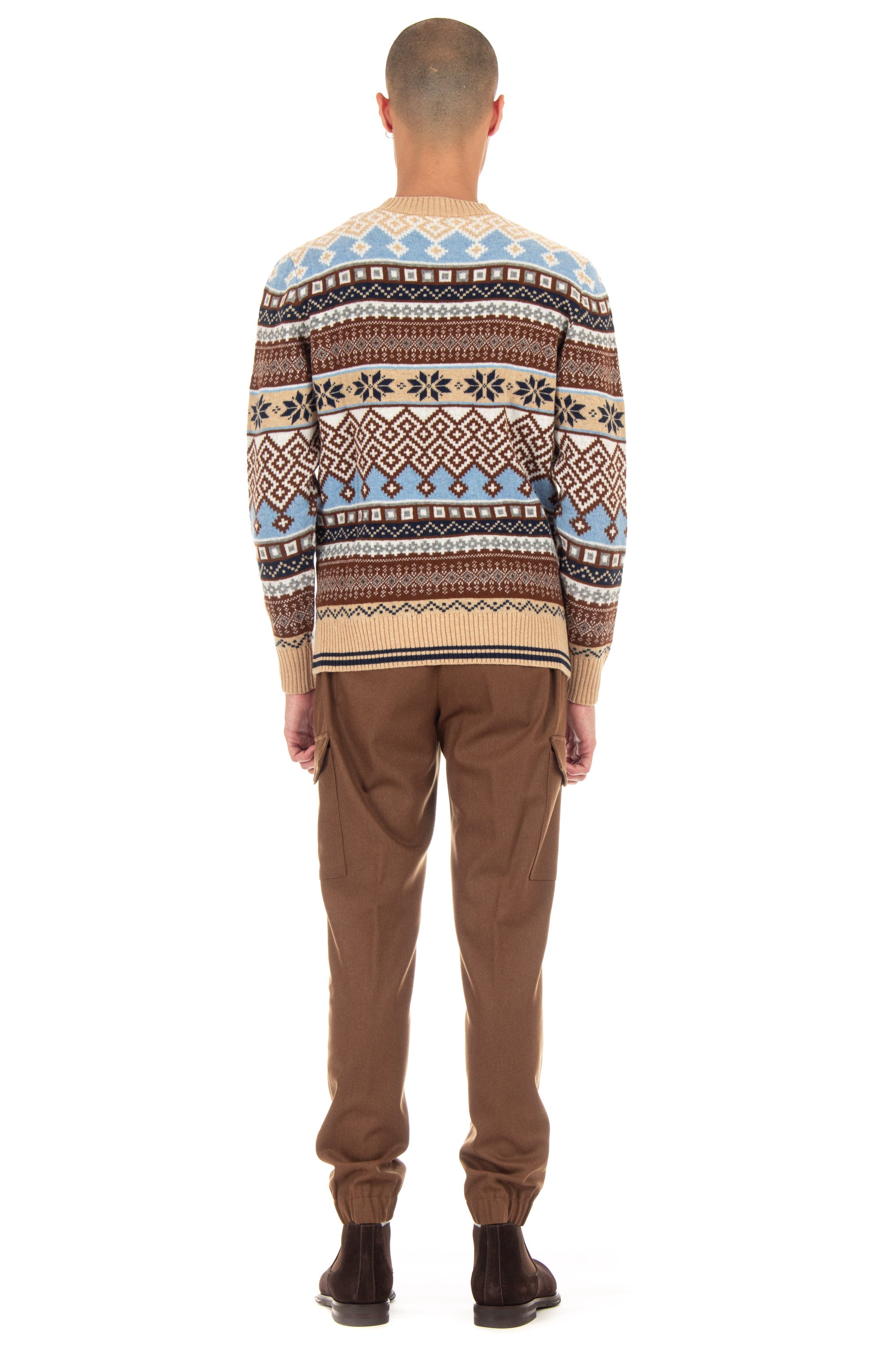 Nordic design jacquard wool crew neck sweater