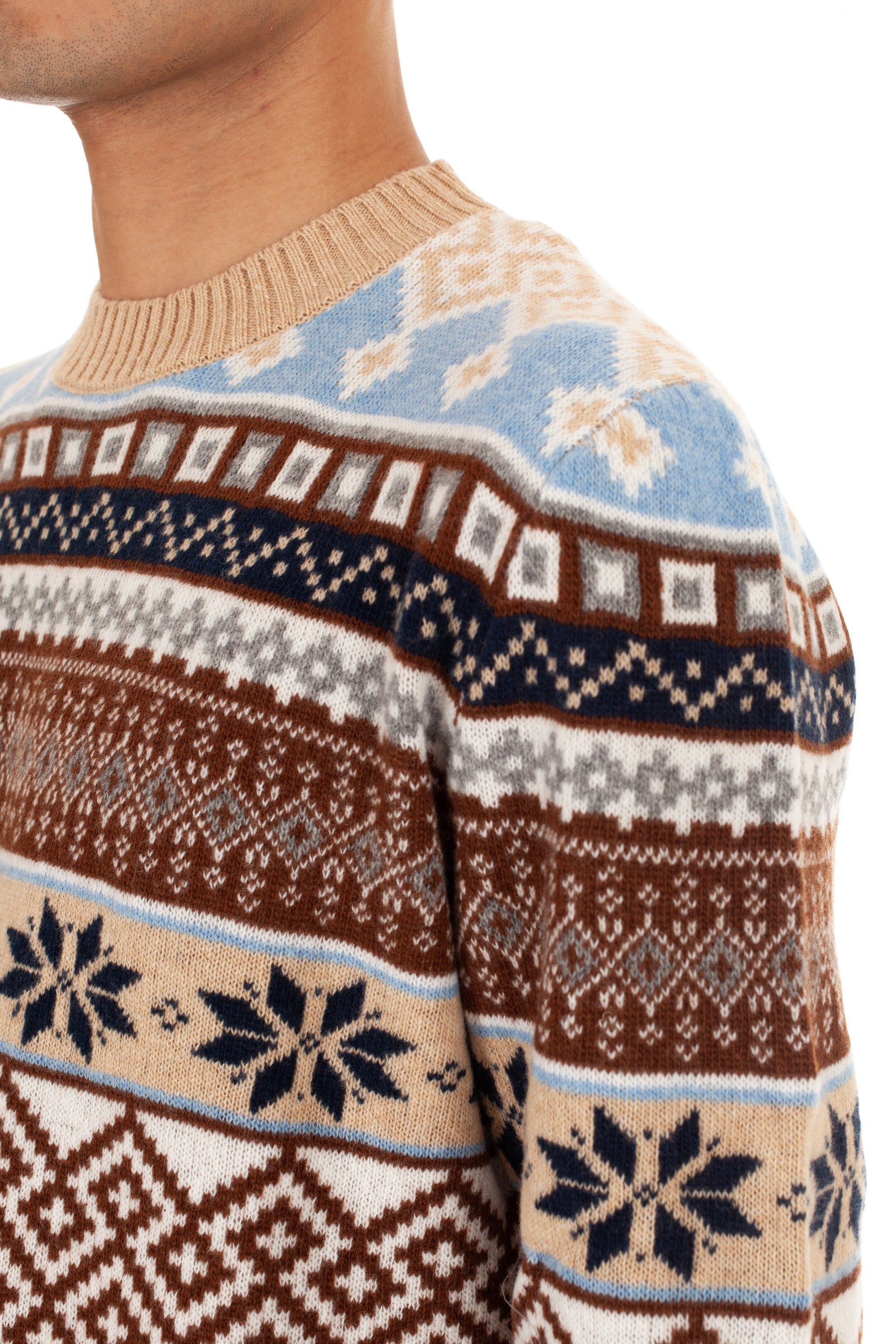 Nordic design jacquard wool crew neck sweater