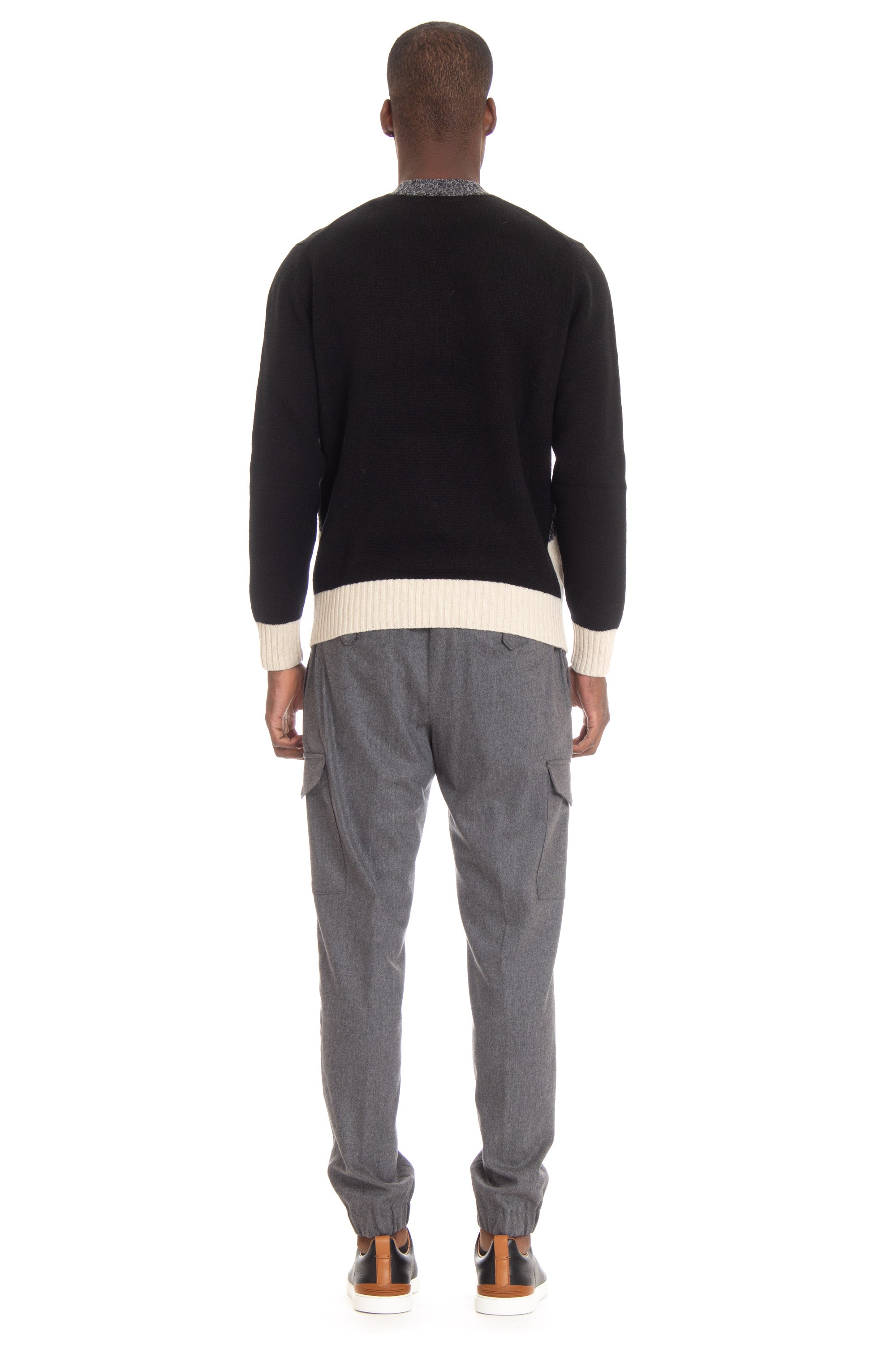 Argyle crew neck sweater in moulinè wool