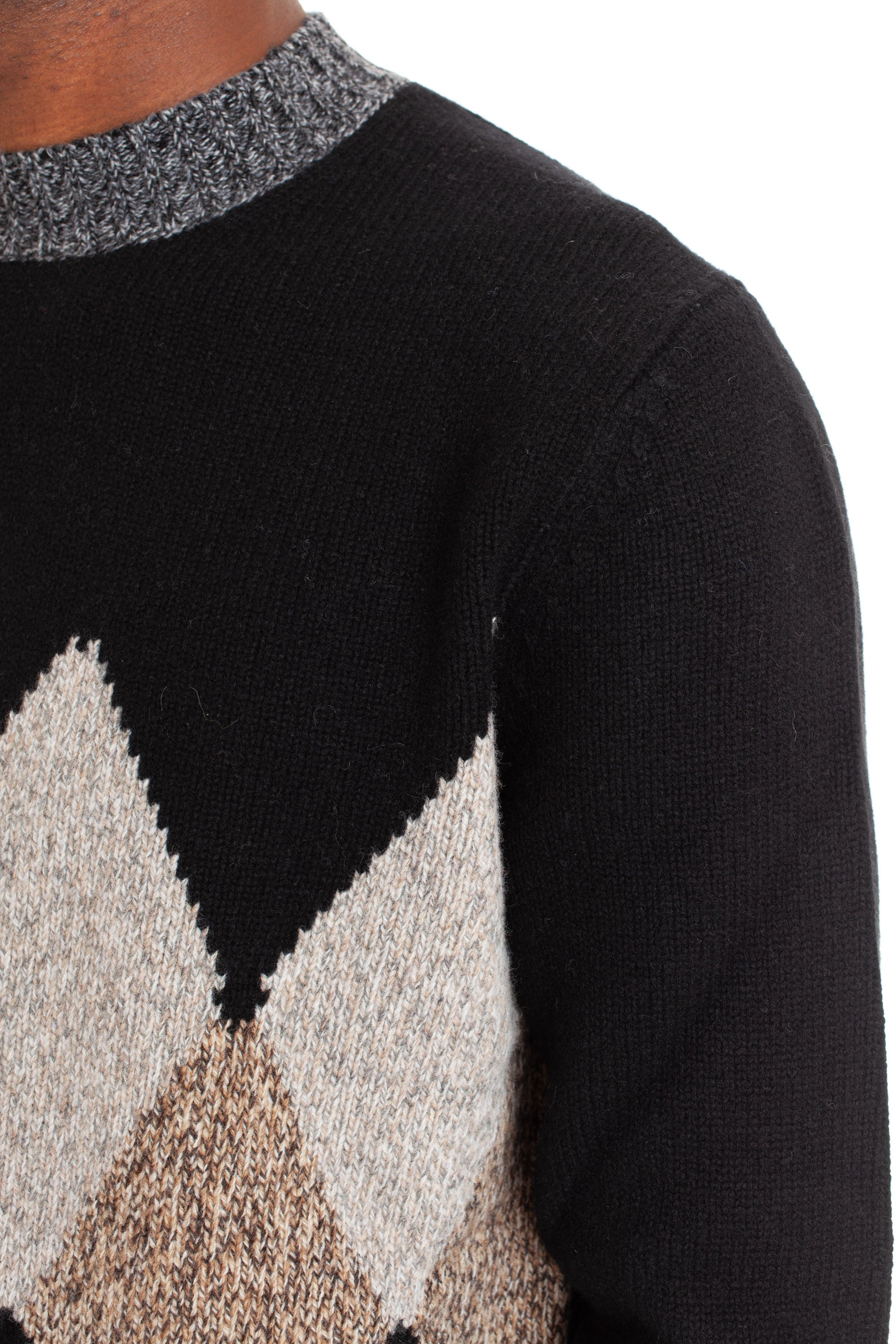 Argyle crew neck sweater in moulinè wool