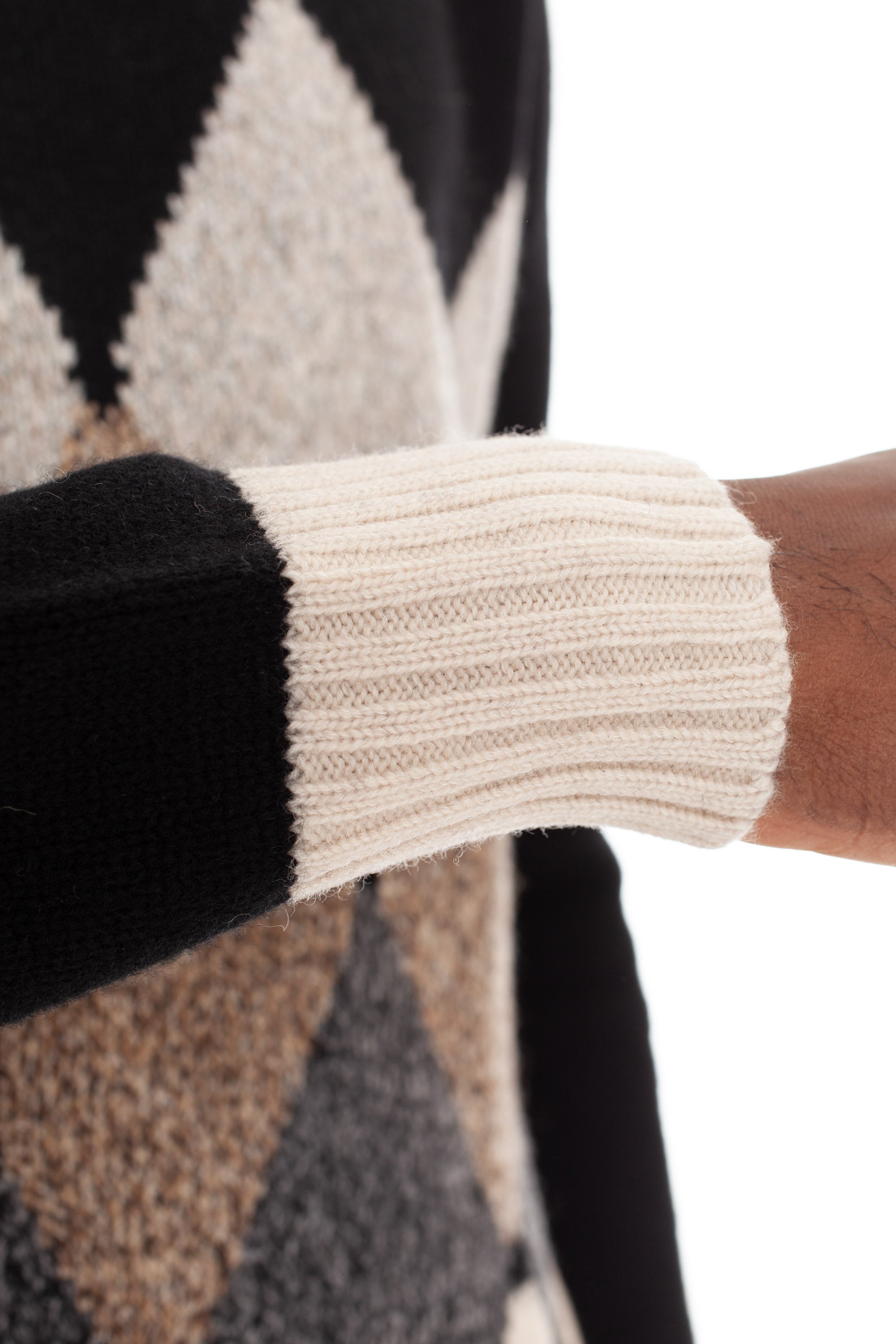 Argyle crew neck sweater in moulinè wool