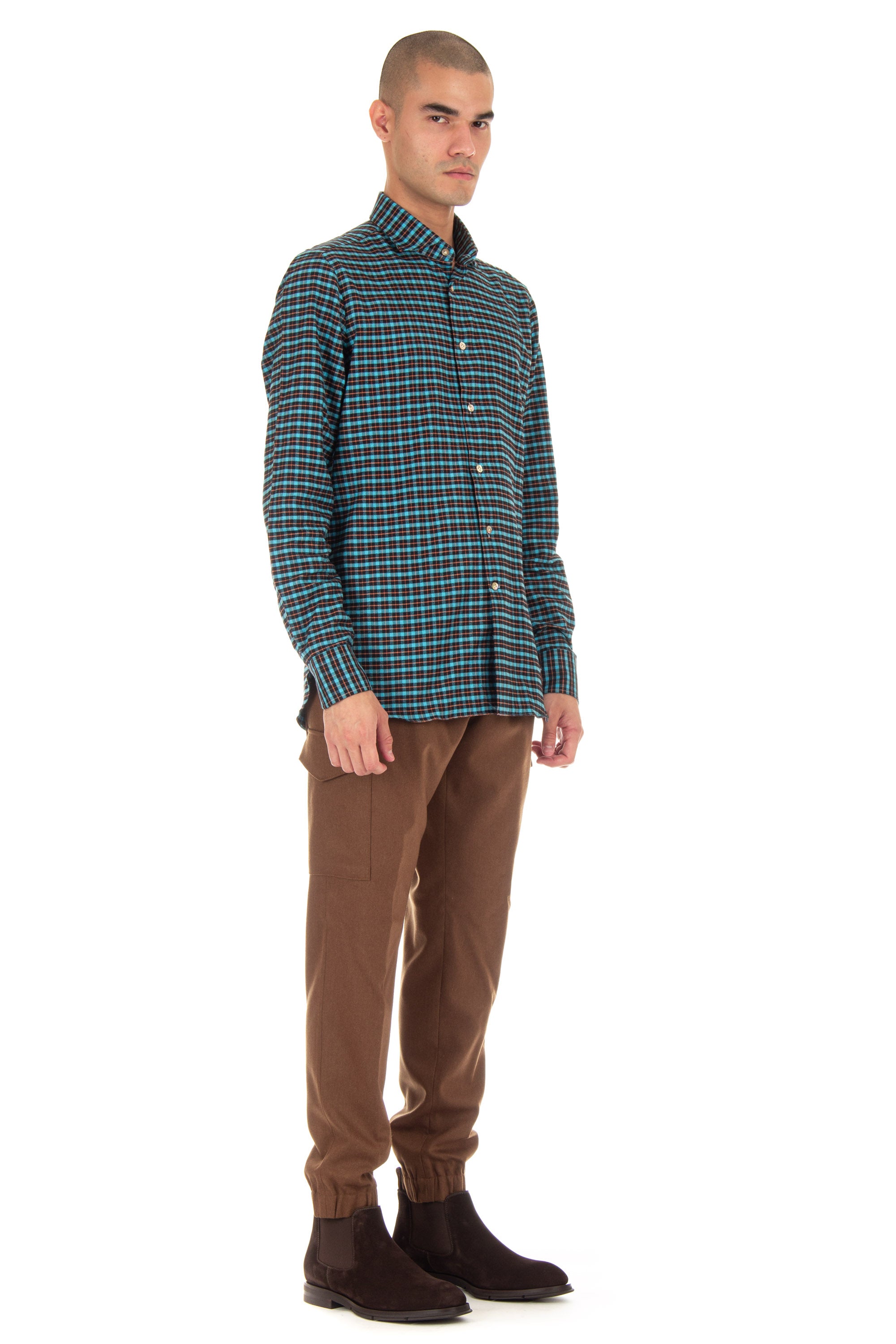 Micro check flannel shirt