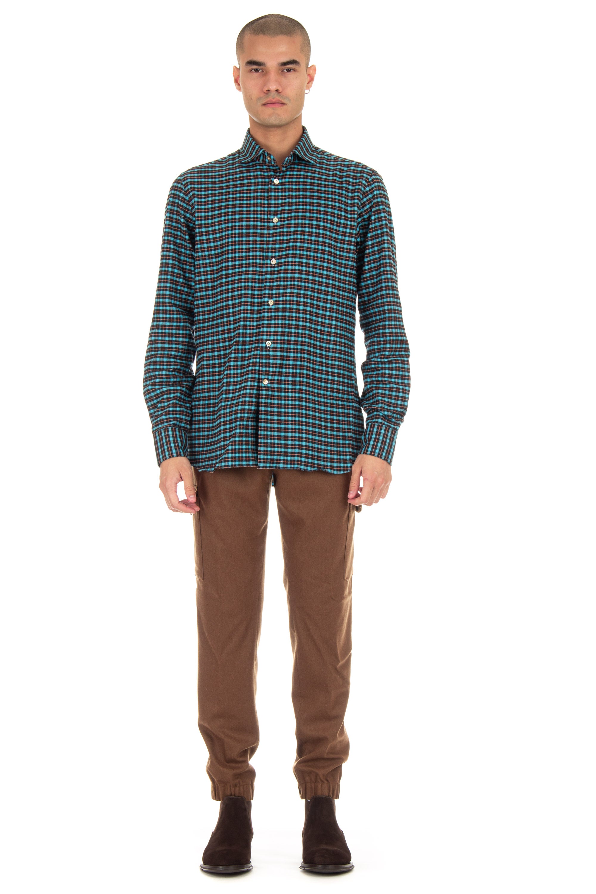 Micro check flannel shirt