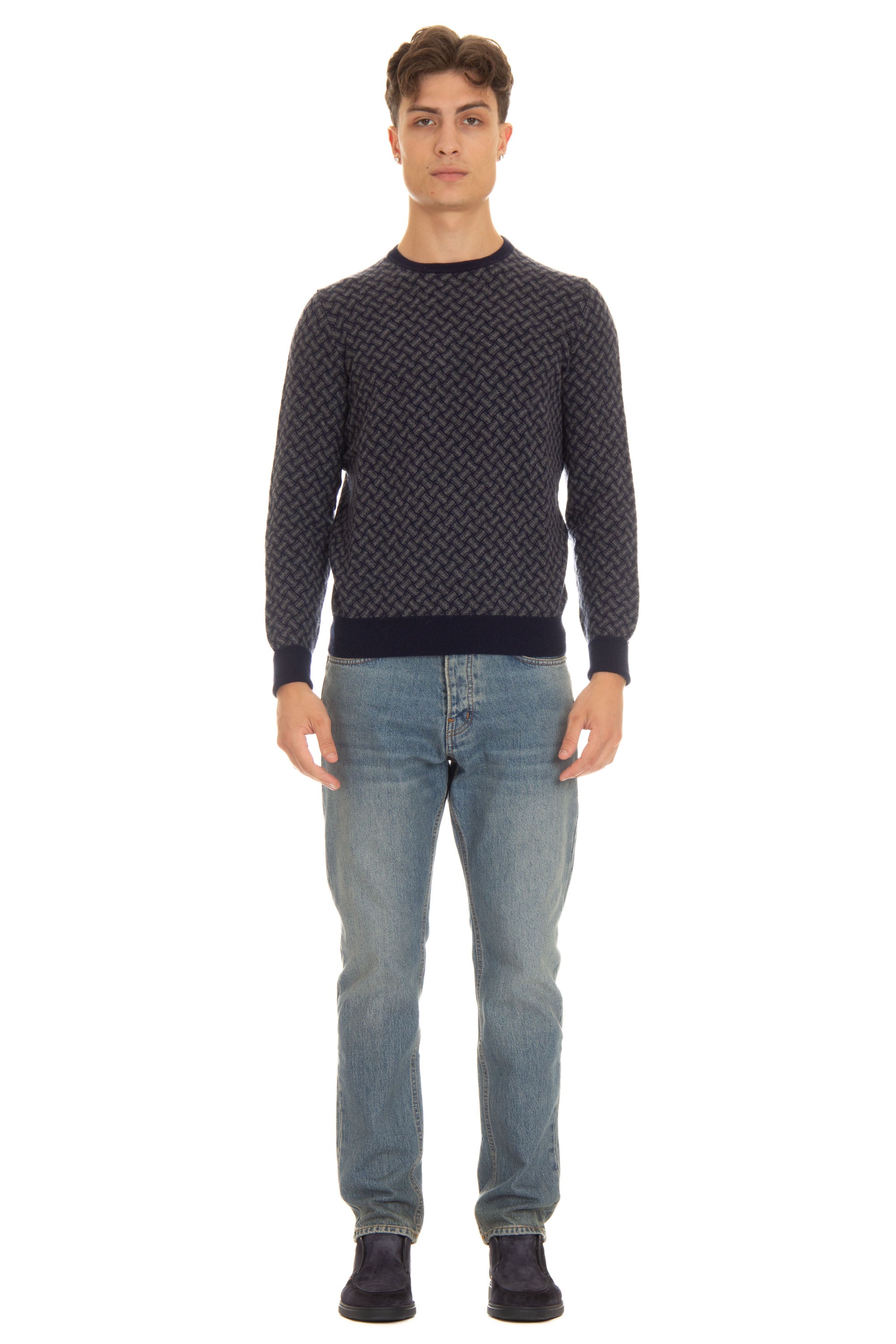 Biscuit crew neck sweater in pure cashmere