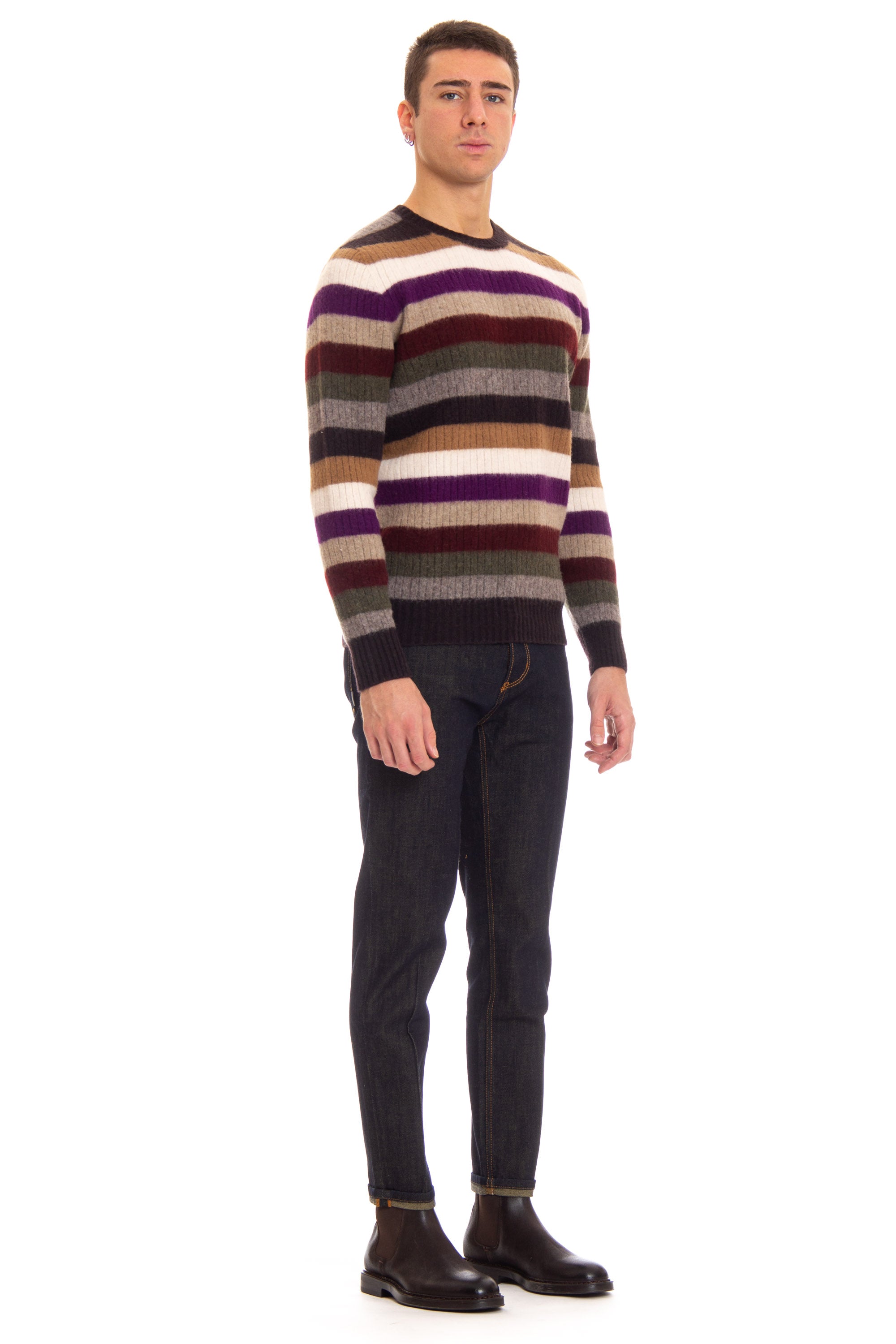 Striped lambswool crew neck sweater