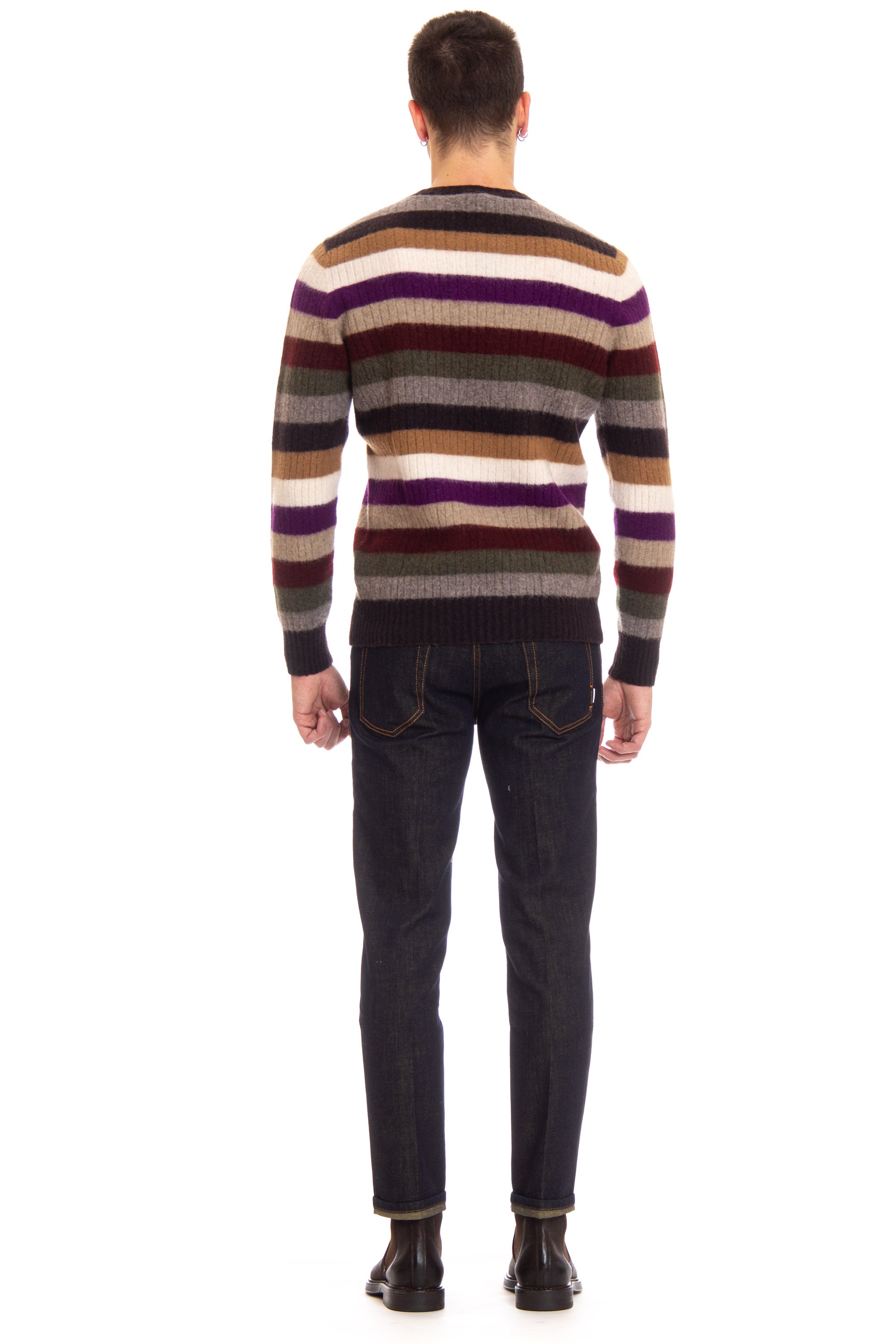 Striped lambswool crew neck sweater