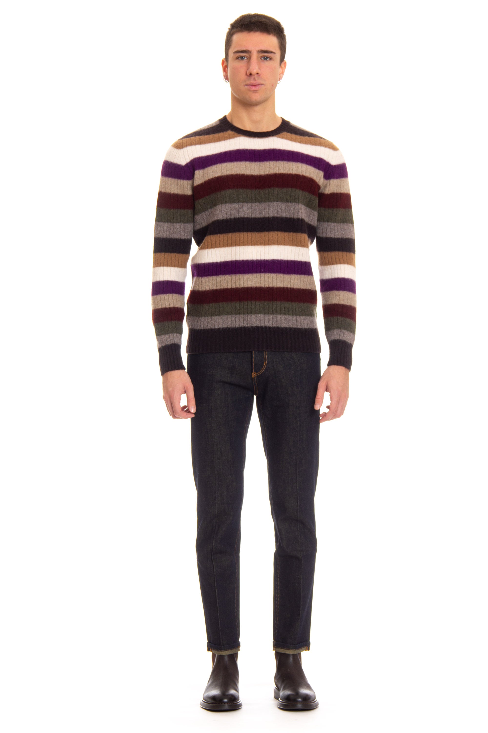 Striped lambswool crew neck sweater