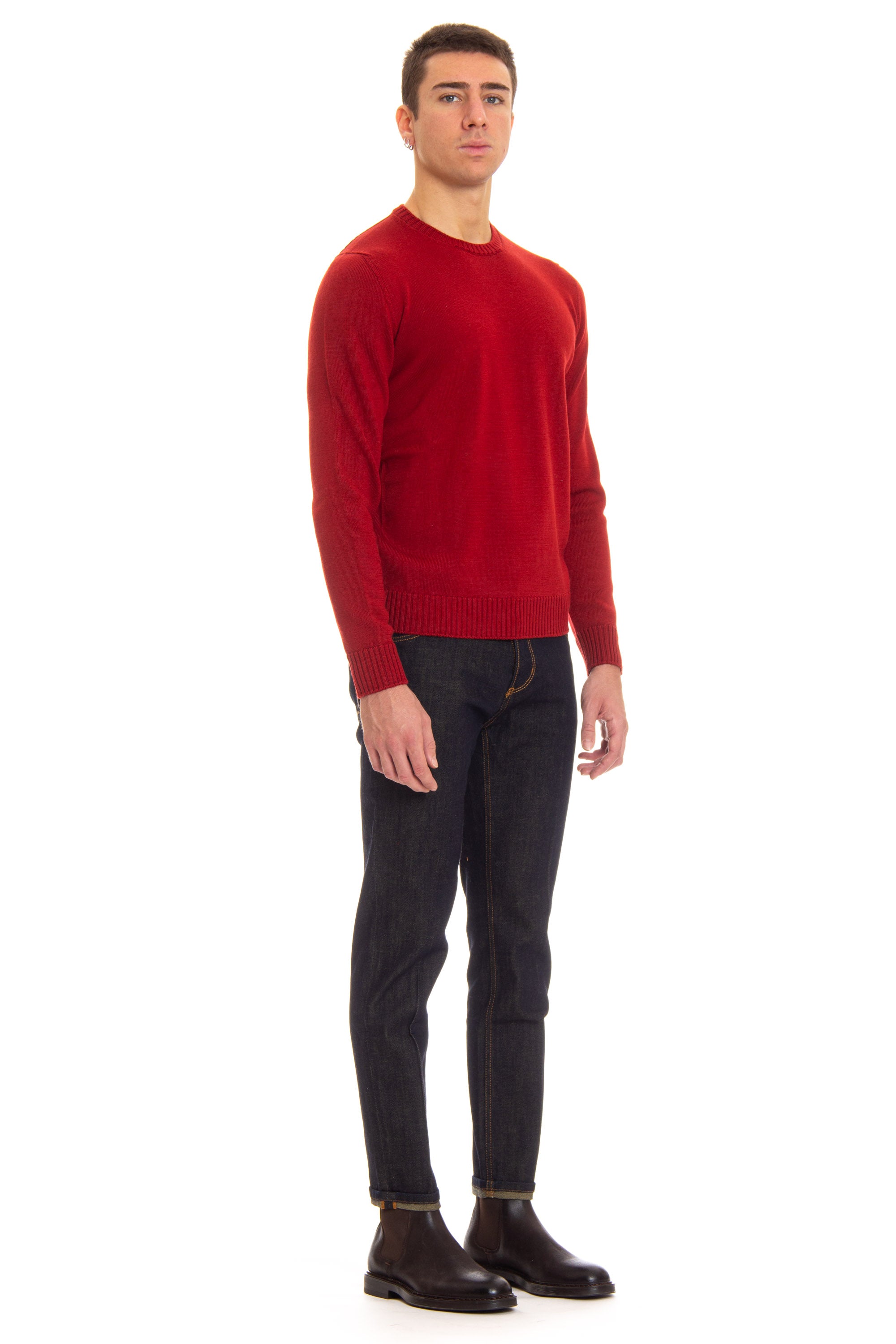 Crew-neck sweater in 7 gauge merino wool