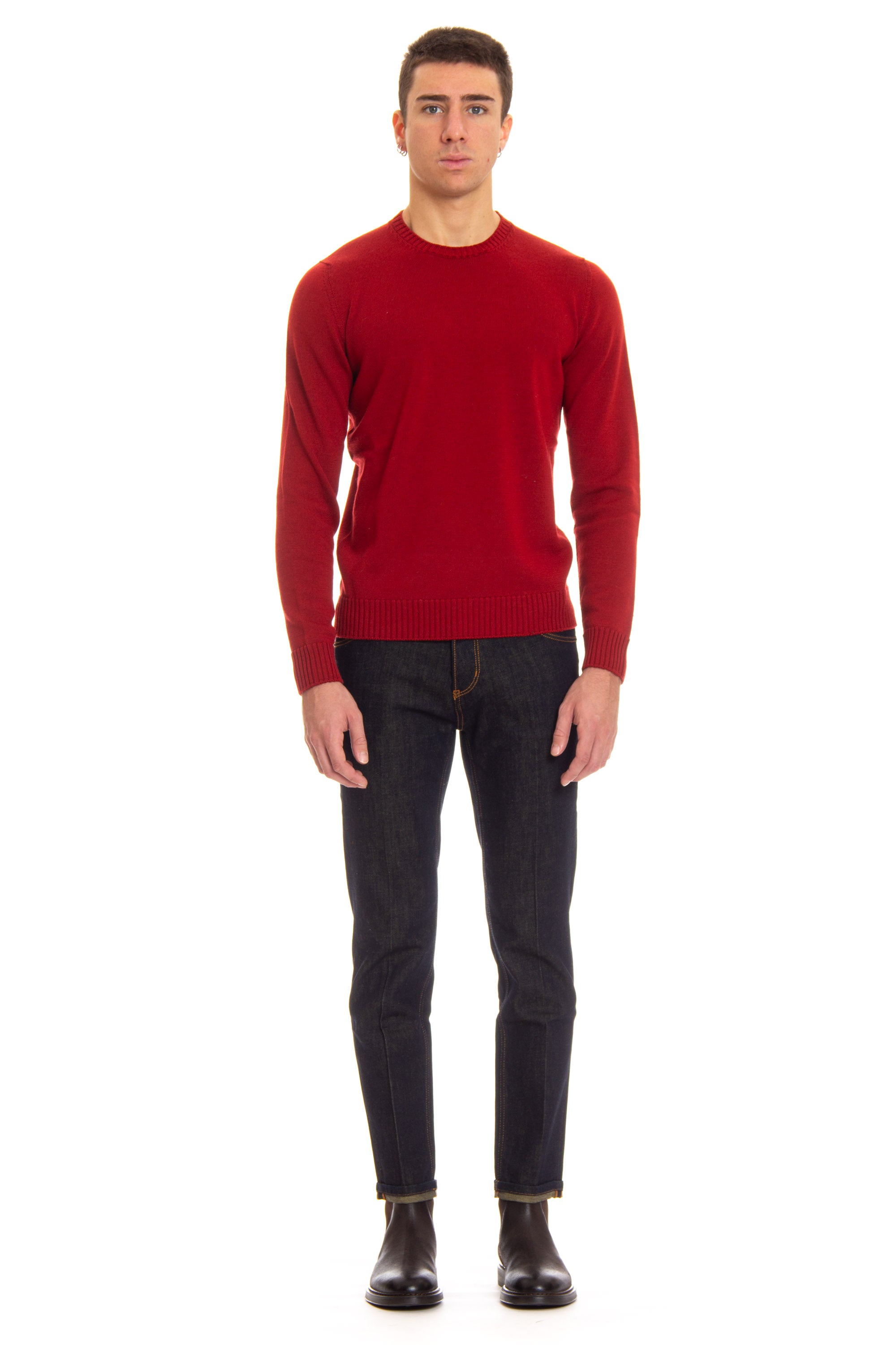 Crew-neck sweater in 7 gauge merino wool