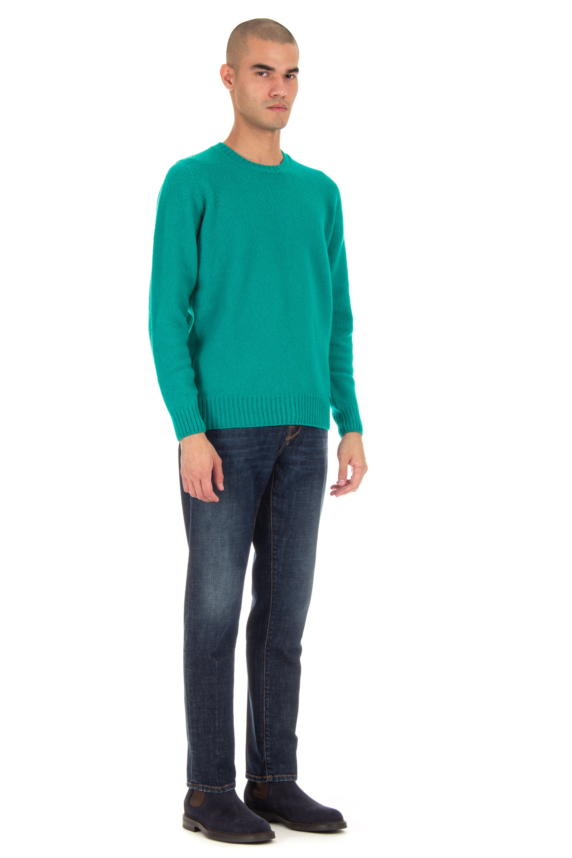 Crew-neck sweater in brushed wool