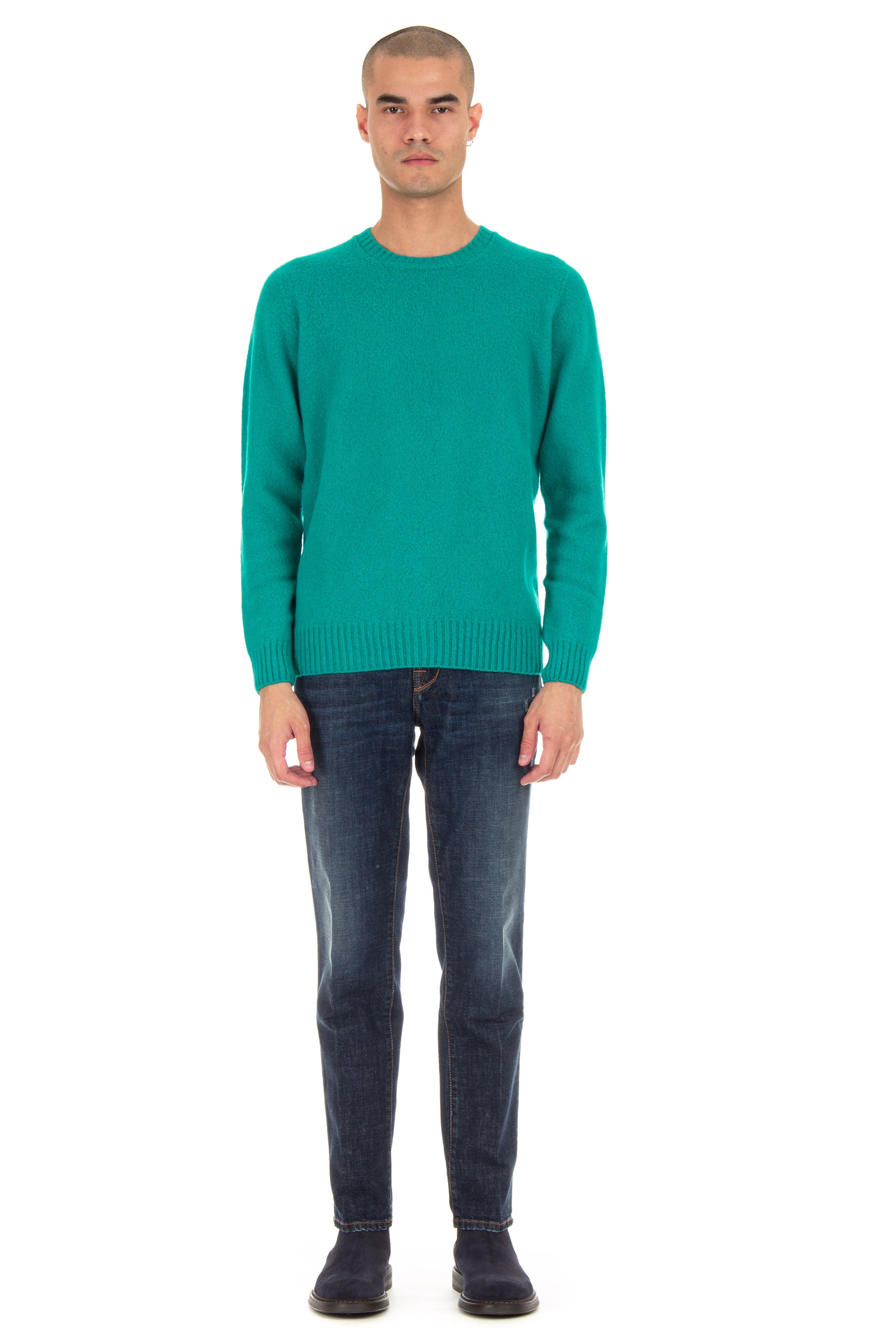 Crew-neck sweater in brushed wool