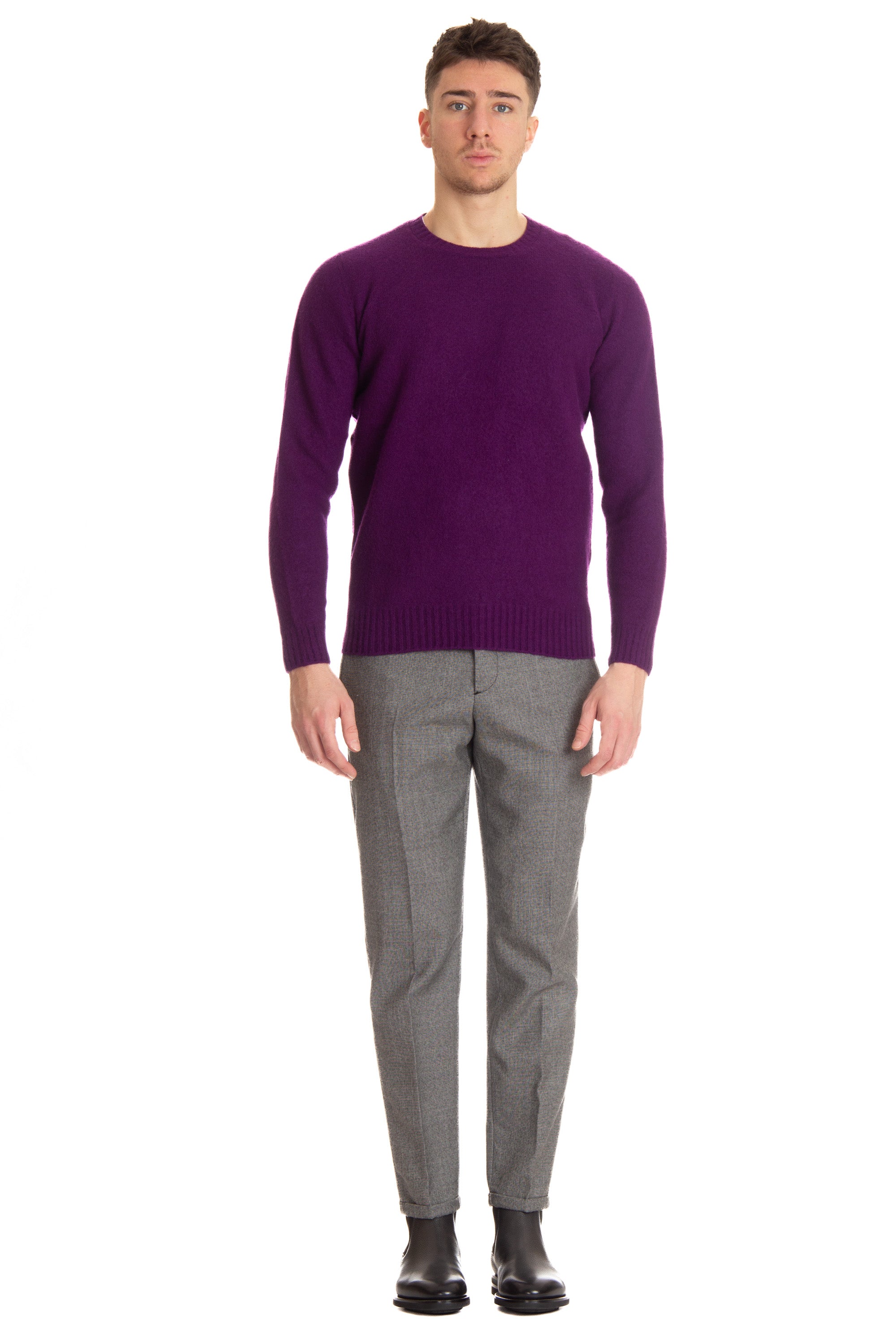 Crew-neck sweater in brushed wool