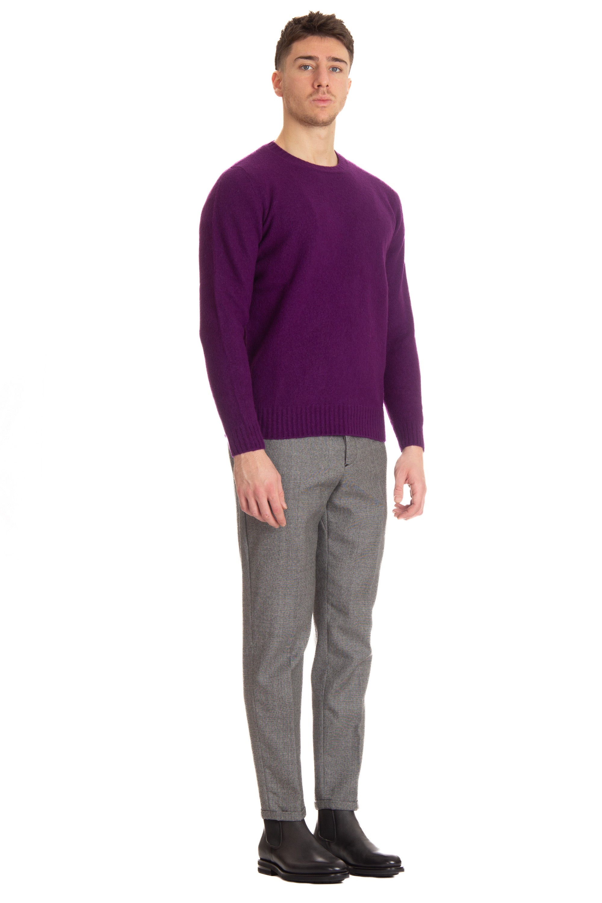 Crew-neck sweater in brushed wool