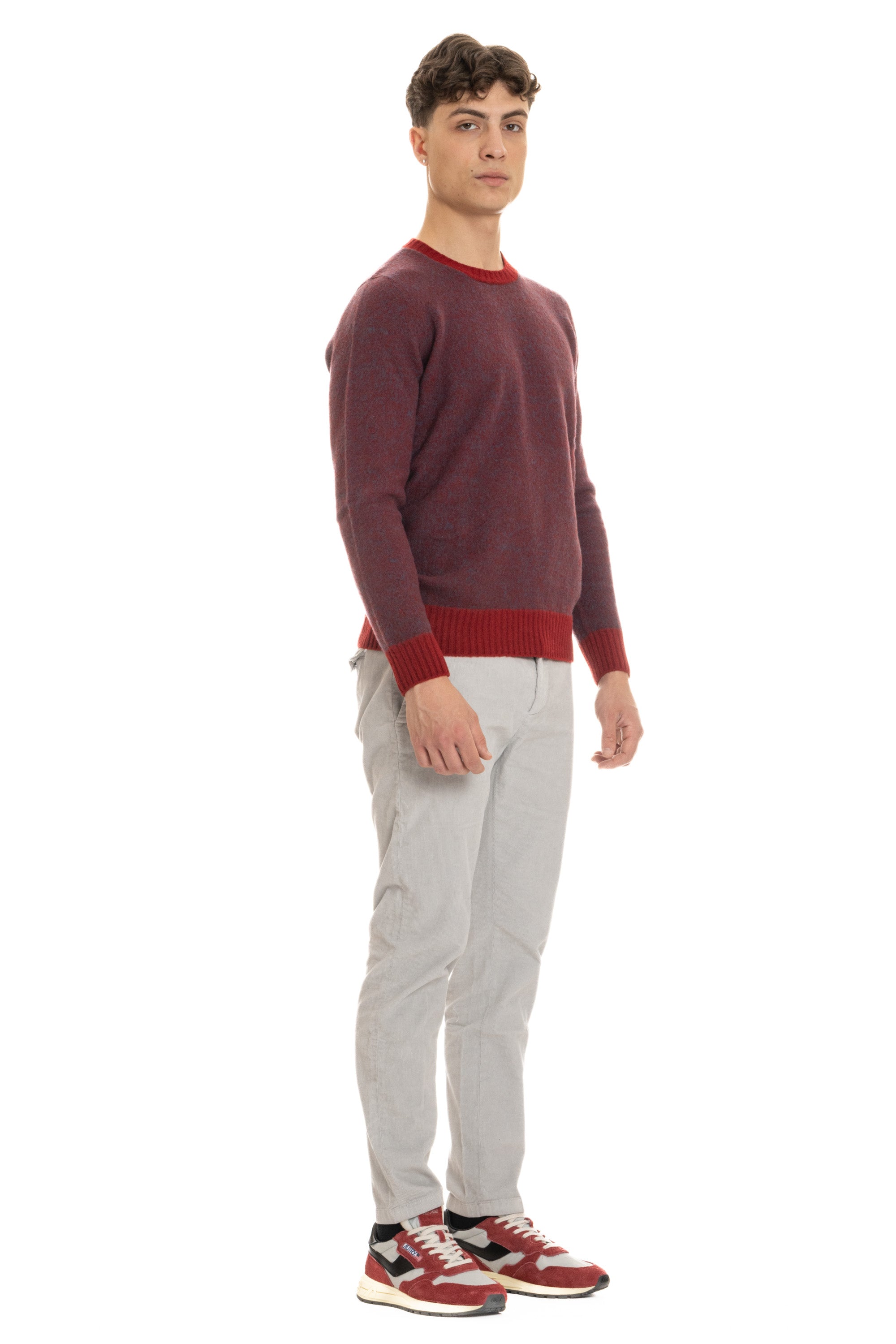 Crew-neck sweater in moulinè brushed wool