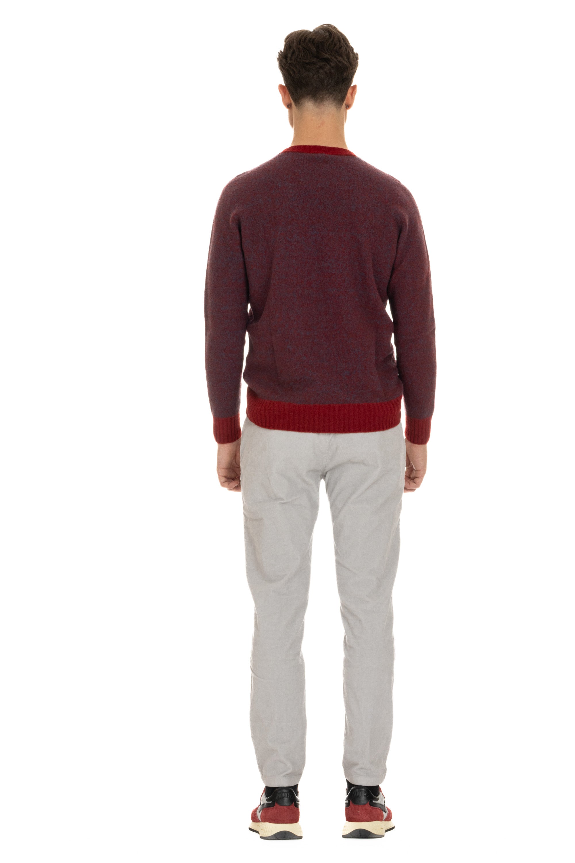 Crew-neck sweater in moulinè brushed wool