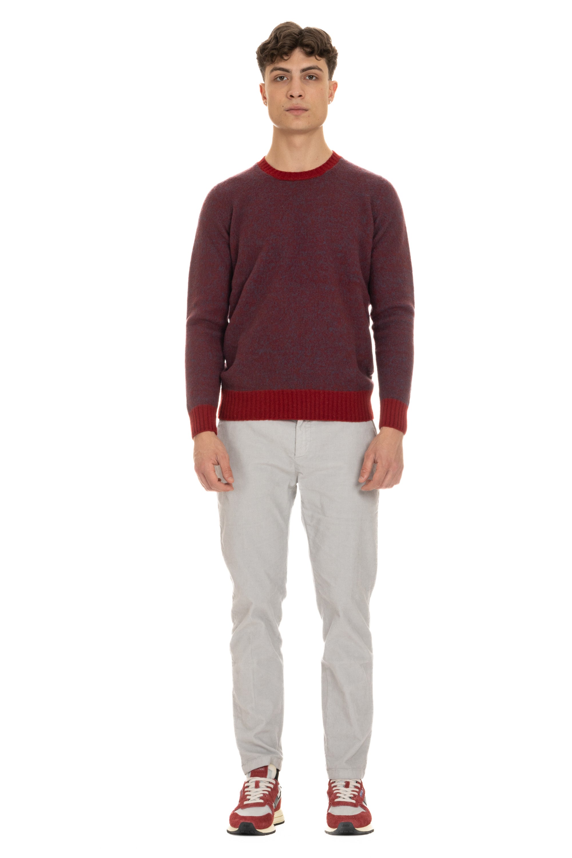 Crew-neck sweater in moulinè brushed wool