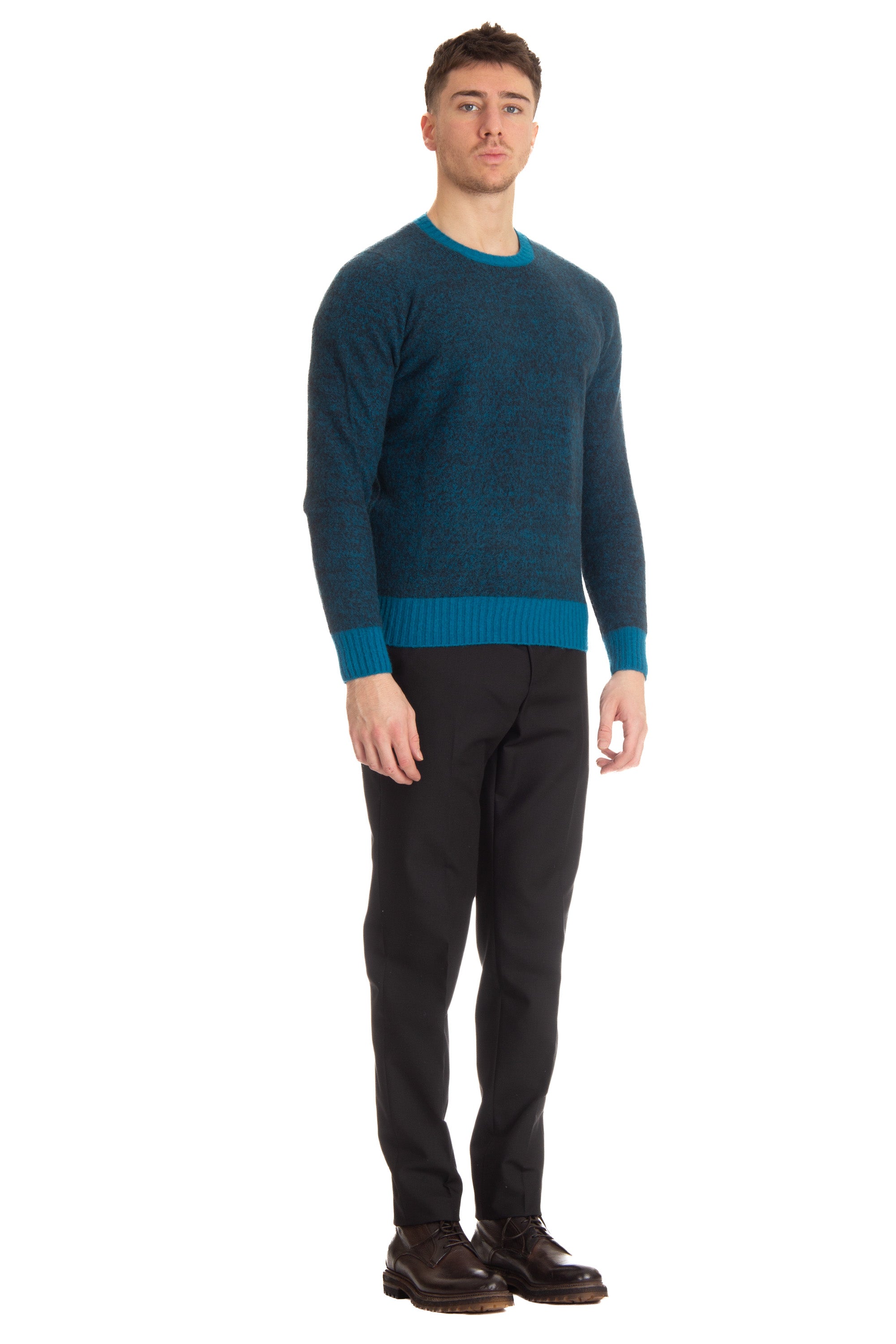 Crew-neck sweater in supersoft brushed wool