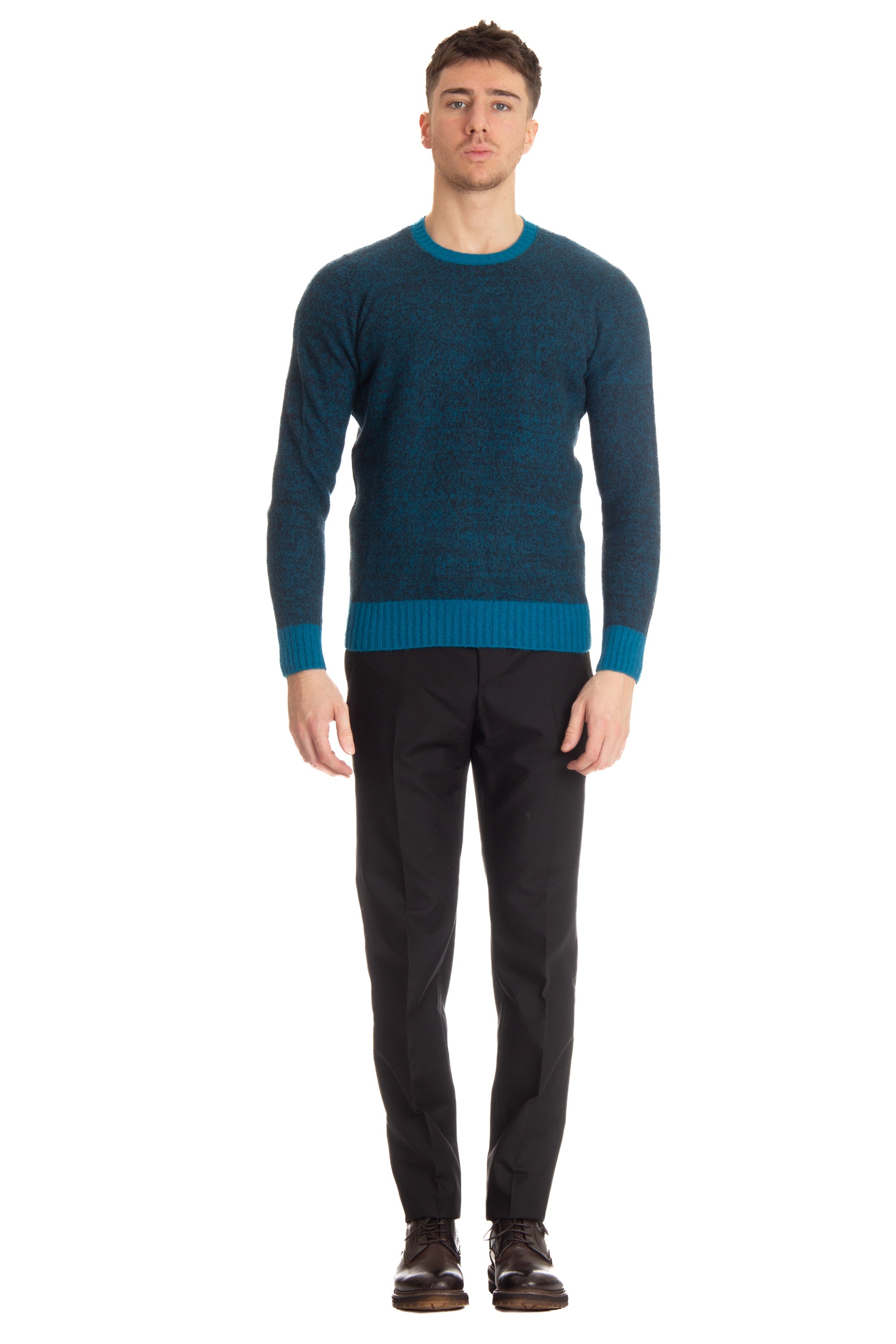 Crew-neck sweater in supersoft brushed wool