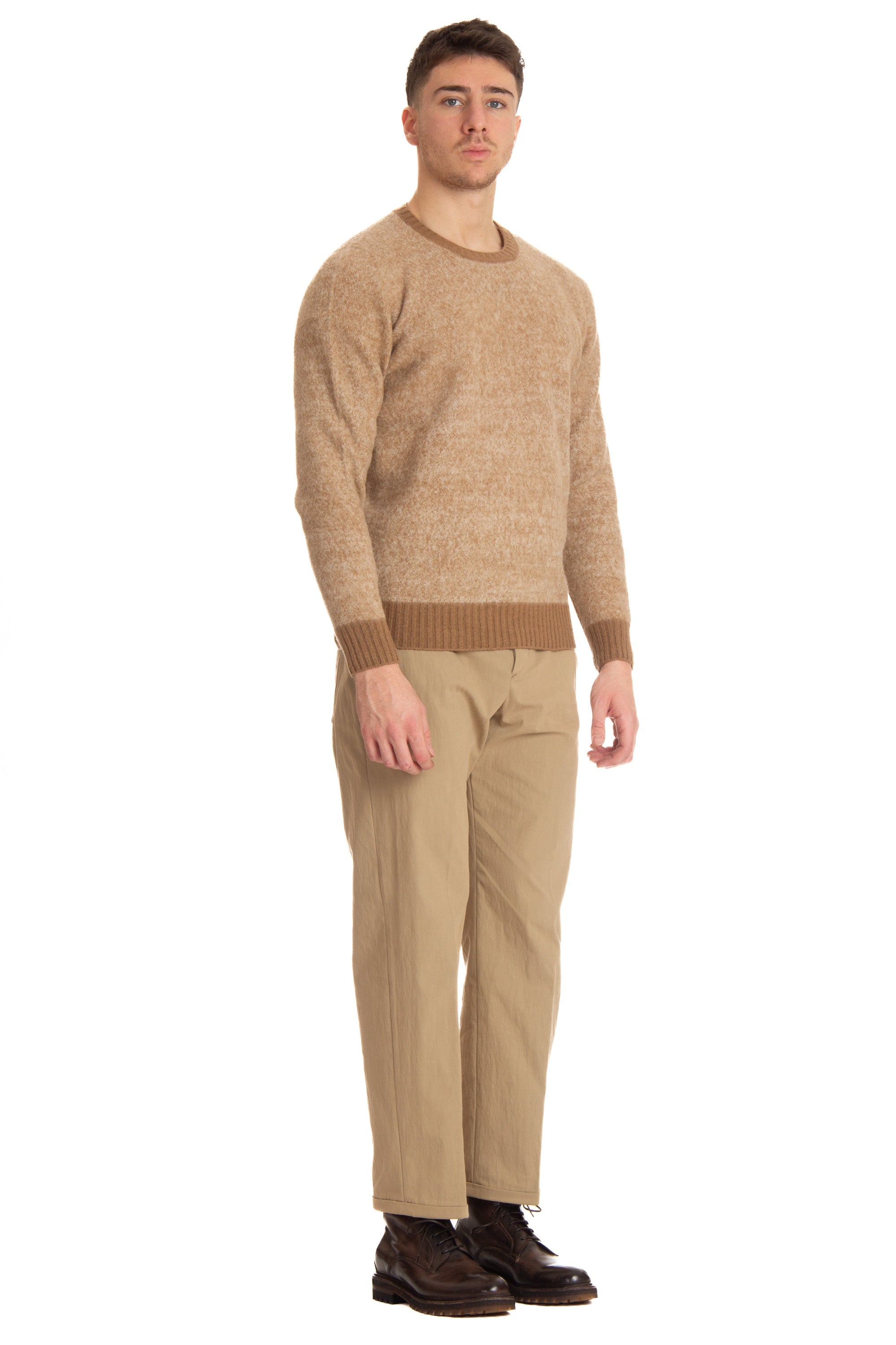 Crew-neck sweater in supersoft brushed wool